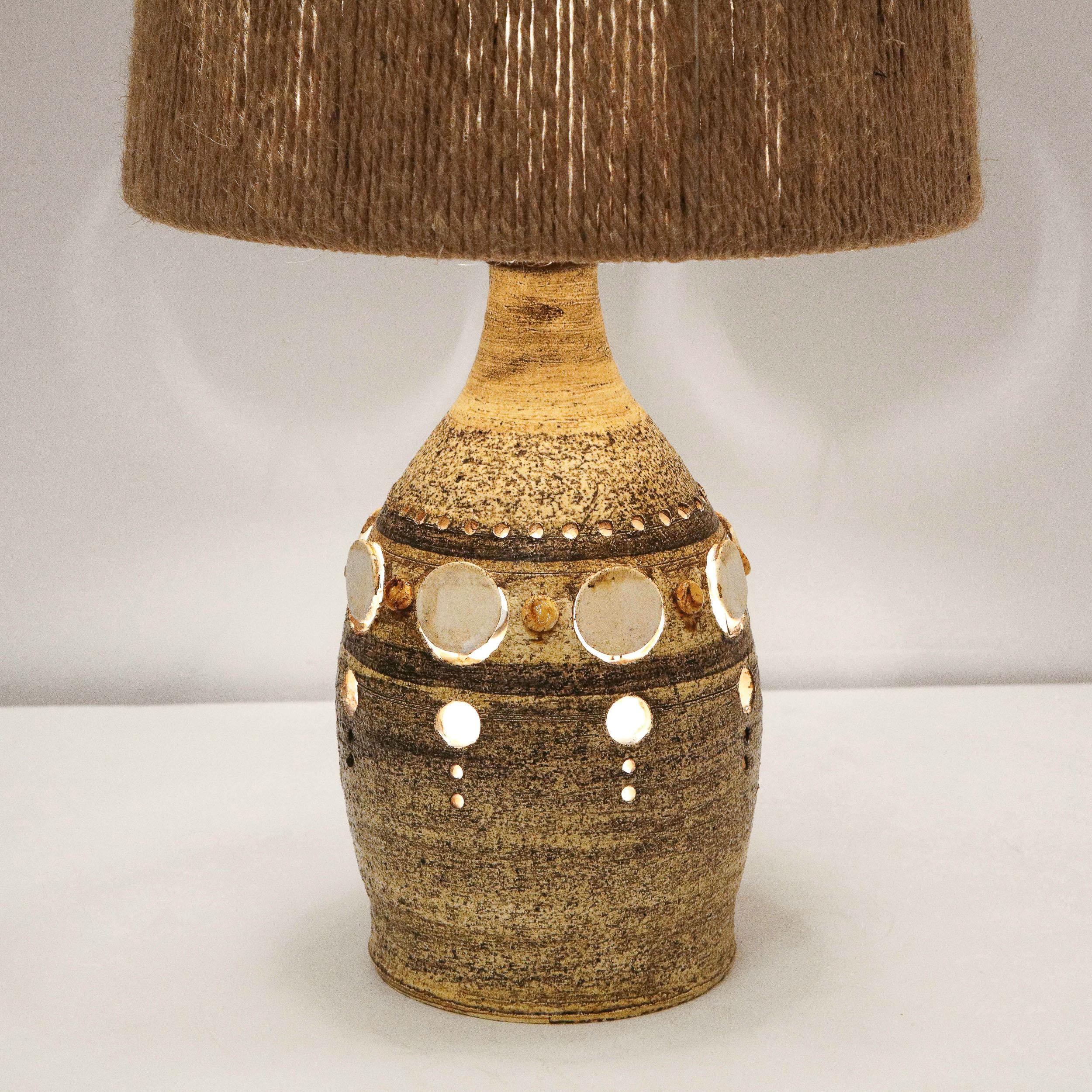 Mid-Century Hand Painted Ceramic Lamp by Georges Pelletier with Custom Shade 4