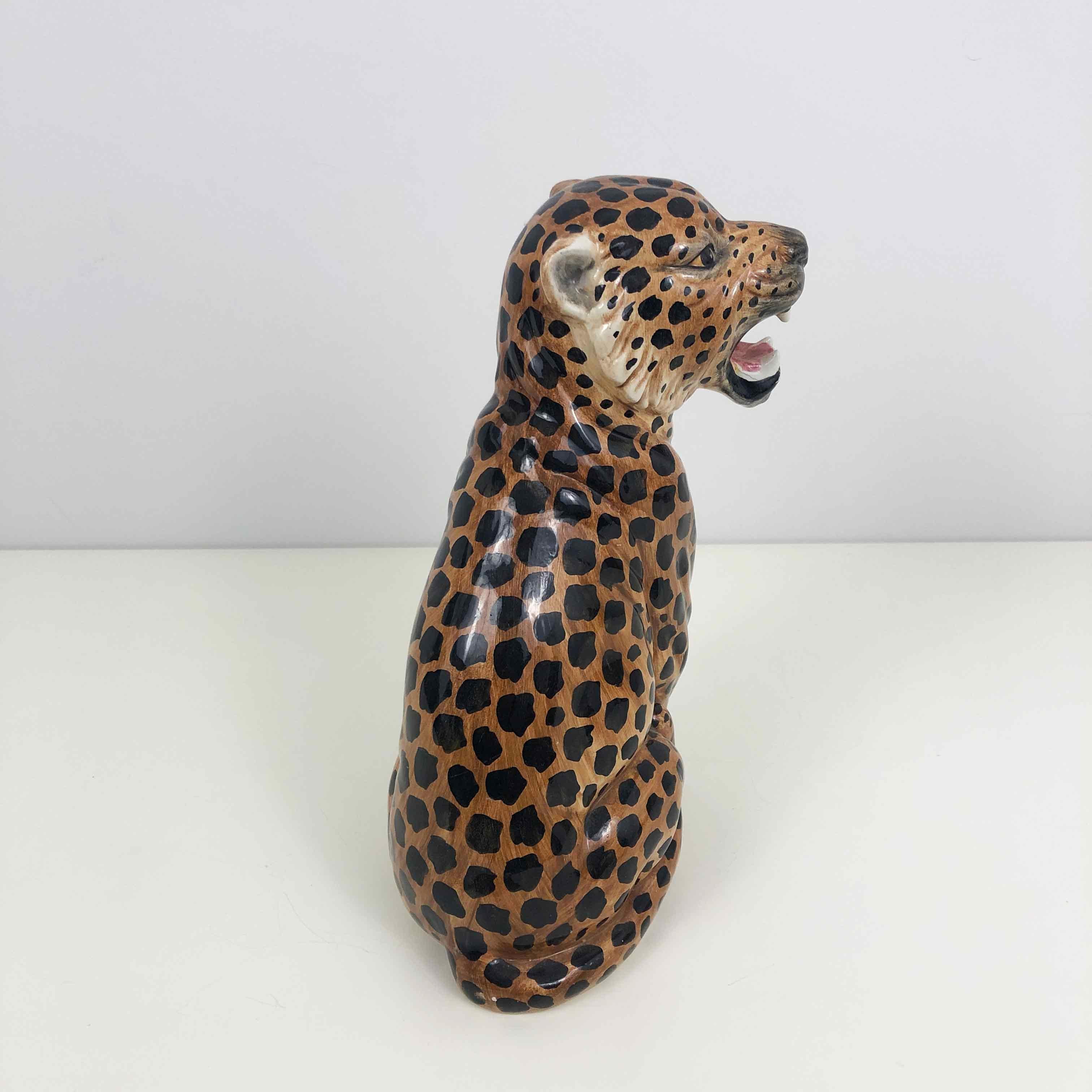Mid-Century Modern Mid-Century Hand-Painted Ceramic Leopard, Italy, 1950s