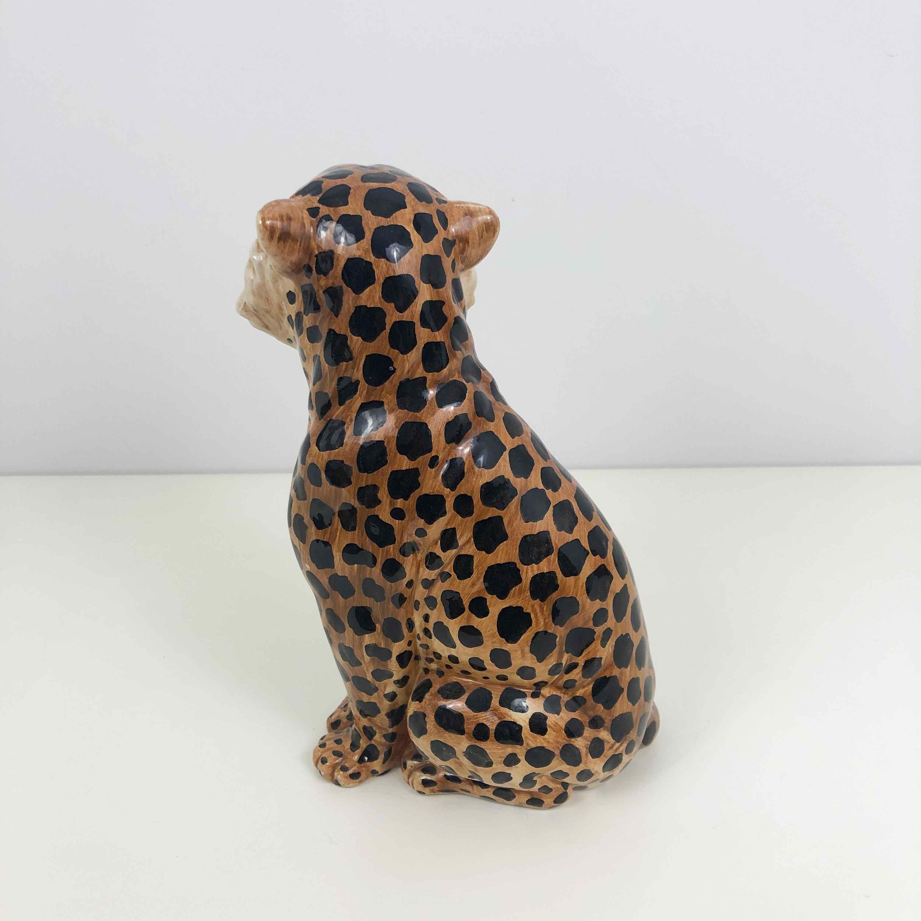 Italian Mid-Century Hand-Painted Ceramic Leopard, Italy, 1950s
