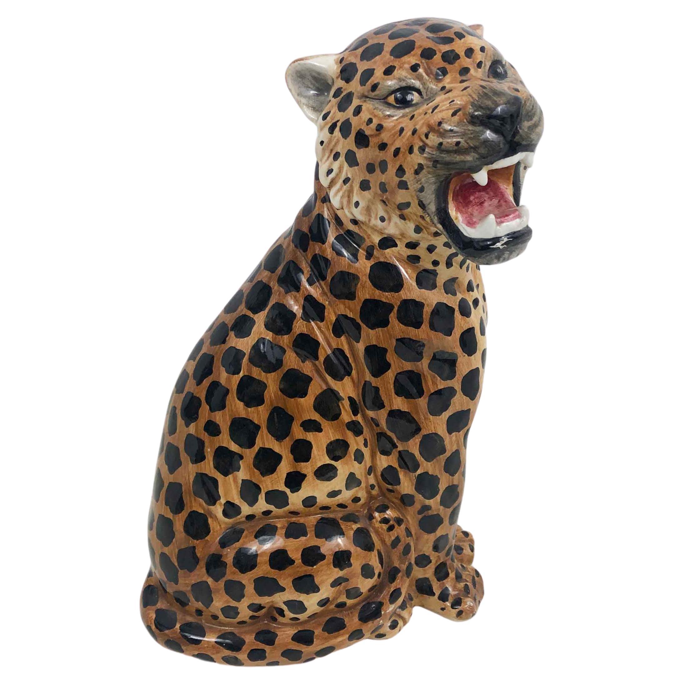 Mid-Century Hand-Painted Ceramic Leopard, Italy, 1950s