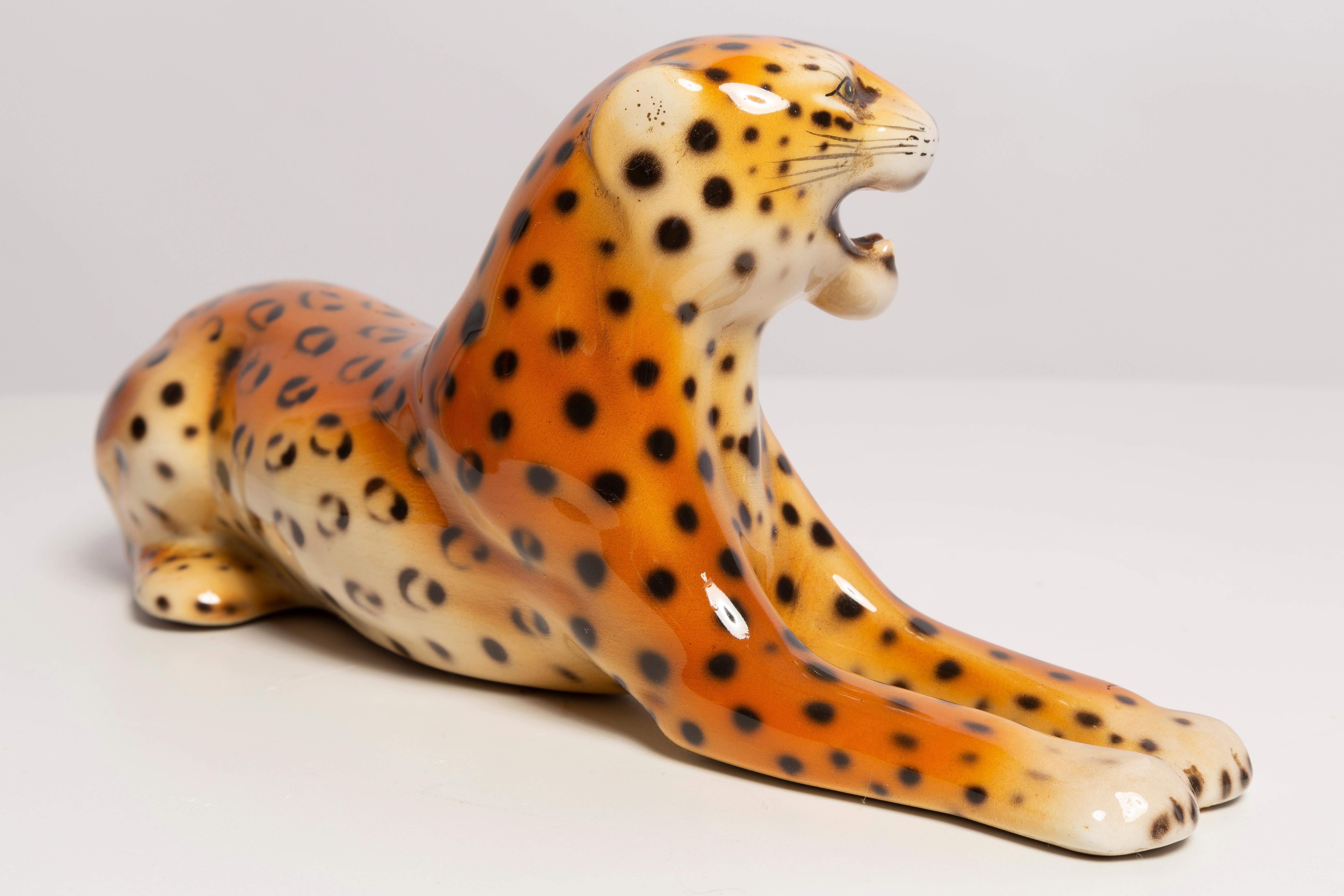 Mid Century Hand Painted Ceramic Leopard Sculpture, Italy, 1960s 4