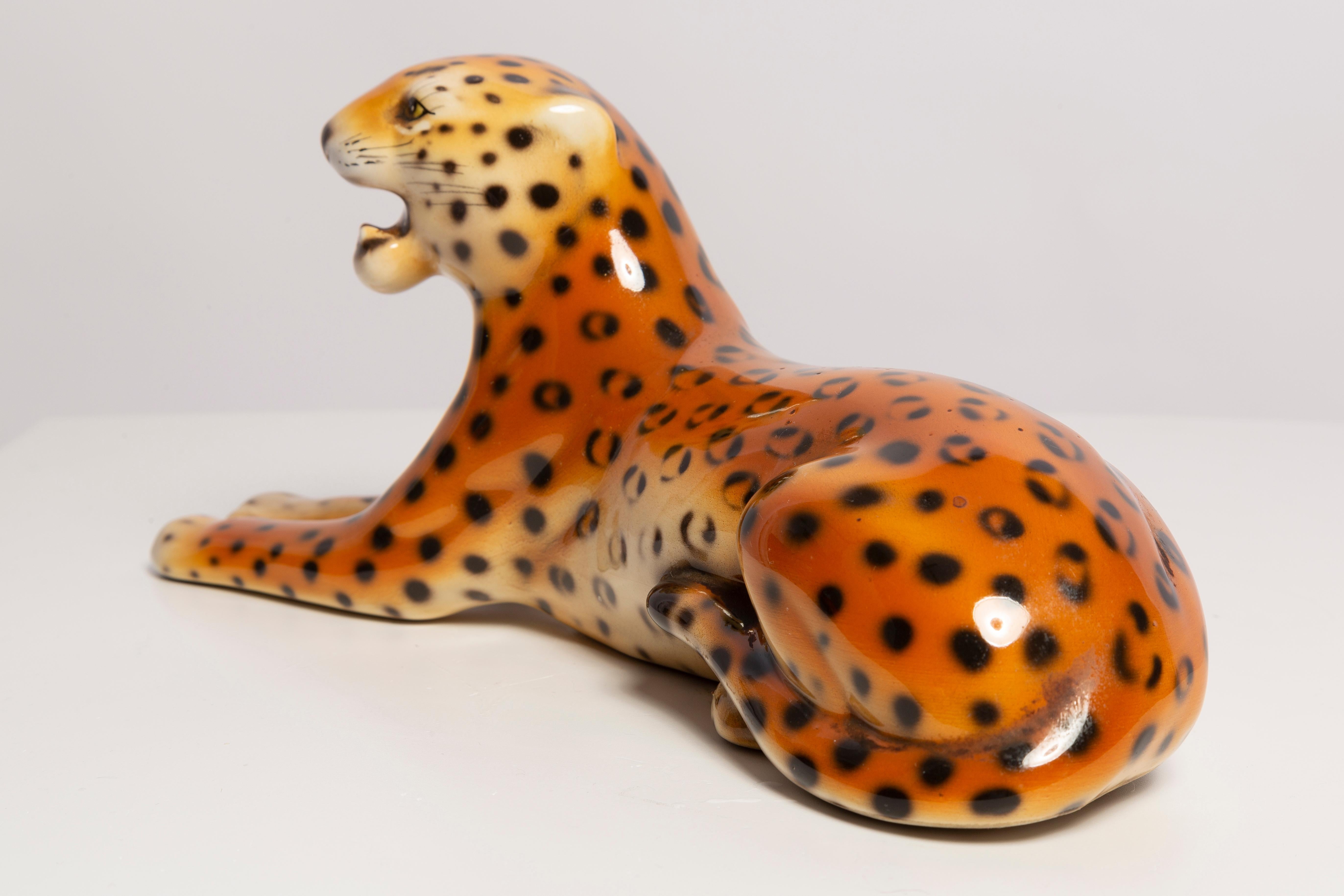 Mid Century Hand Painted Ceramic Leopard Sculpture, Italy, 1960s 5