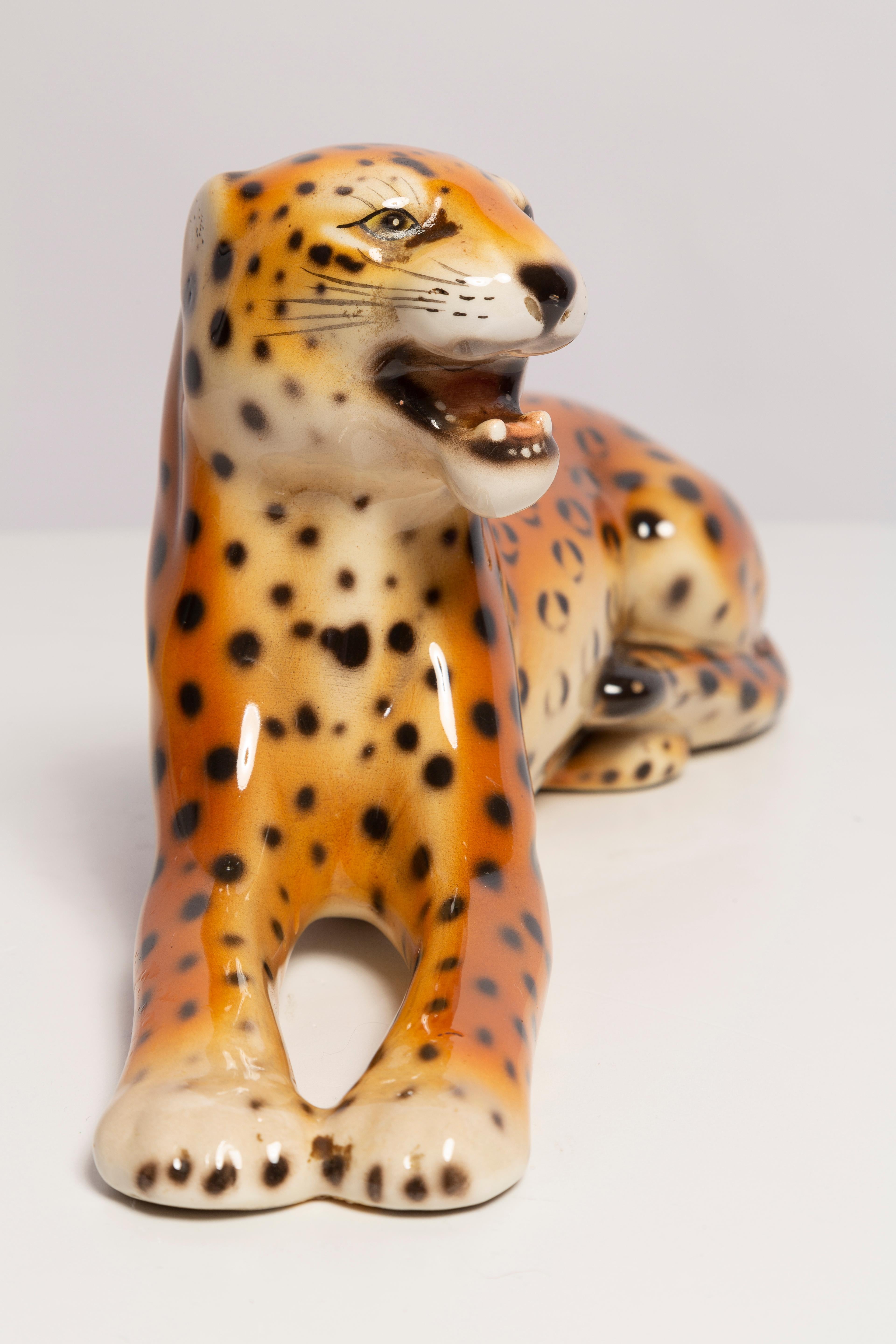 Italian Mid Century Hand Painted Ceramic Leopard Sculpture, Italy, 1960s