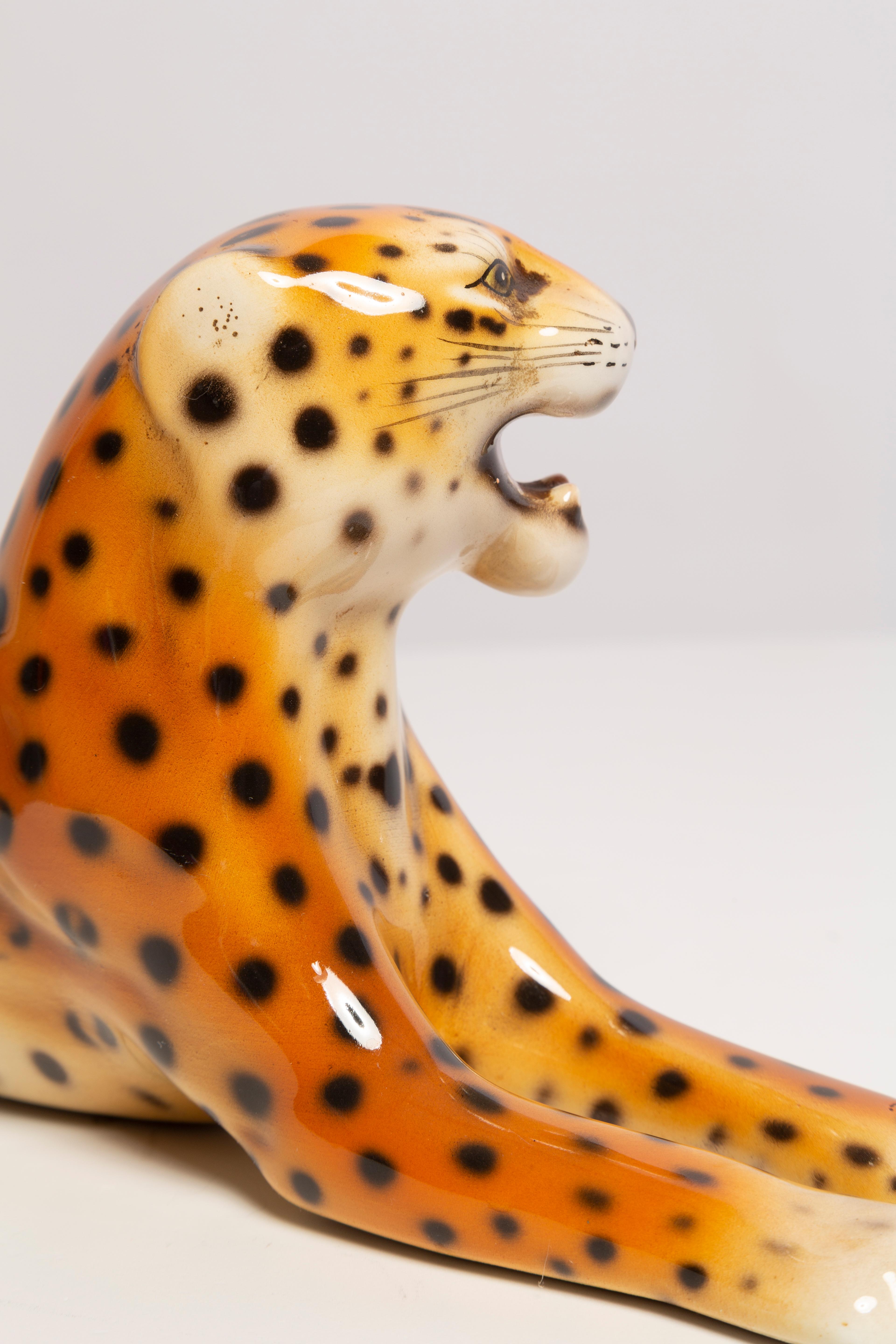 Hand-Painted Mid Century Hand Painted Ceramic Leopard Sculpture, Italy, 1960s