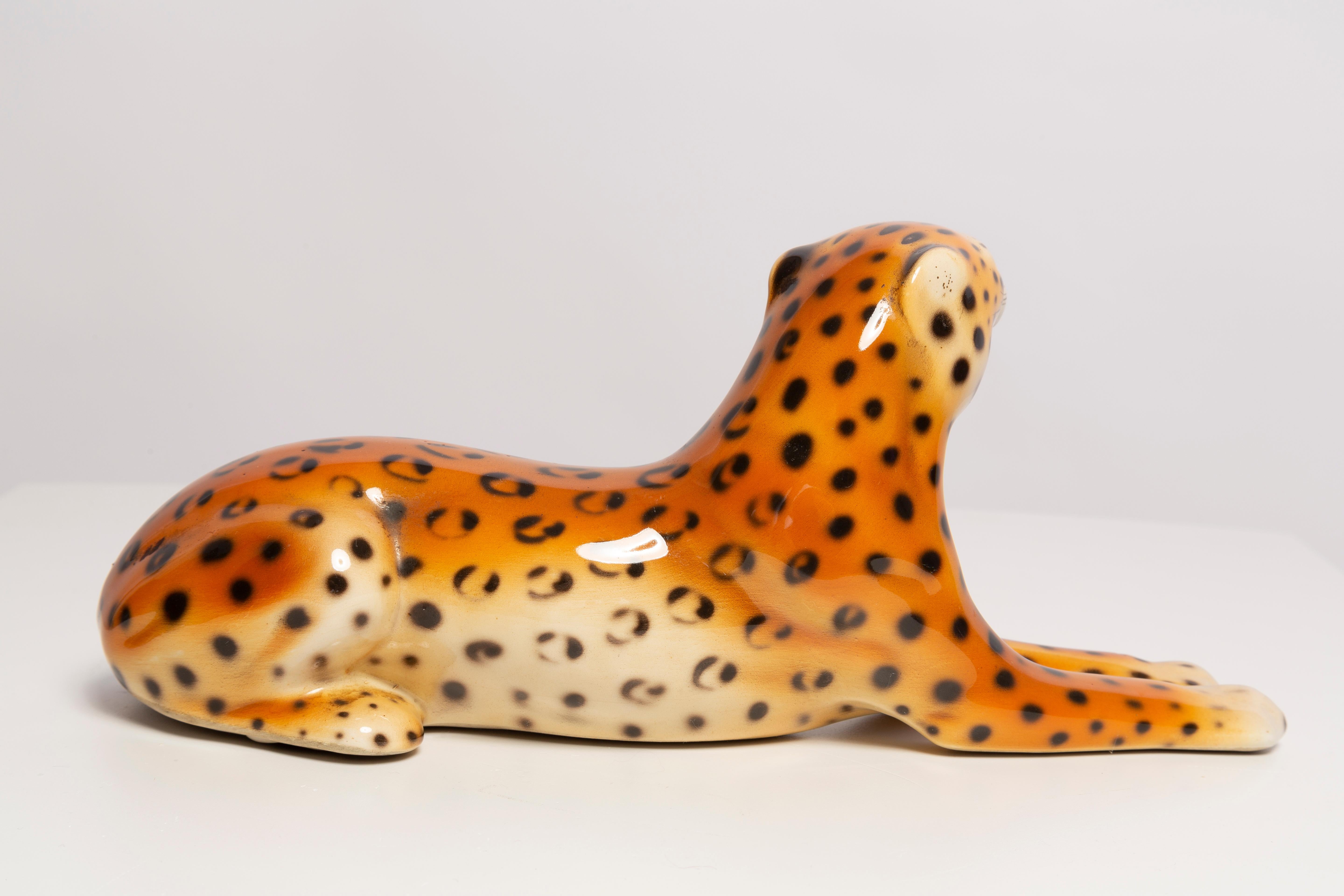 Mid Century Hand Painted Ceramic Leopard Sculpture, Italy, 1960s In Excellent Condition In 05-080 Hornowek, PL