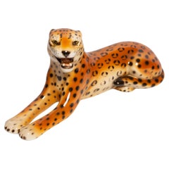 Mid Century Hand Painted Ceramic Leopard Sculpture, Italy, 1960s