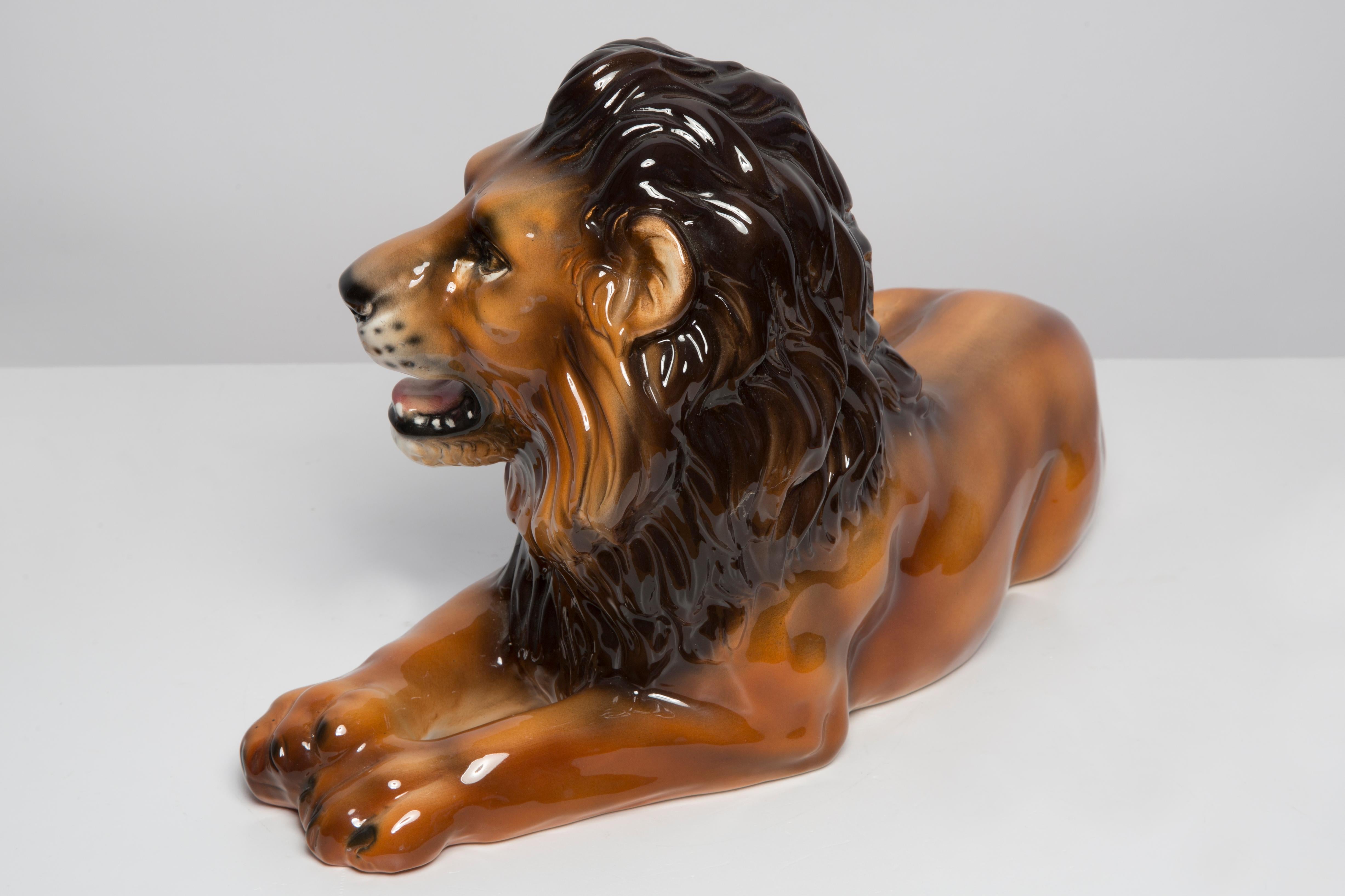 Handbemalte Löwenskulptur aus Keramik aus der Mitte des Jahrhunderts, Italien, 1960er Jahre im Angebot 4
