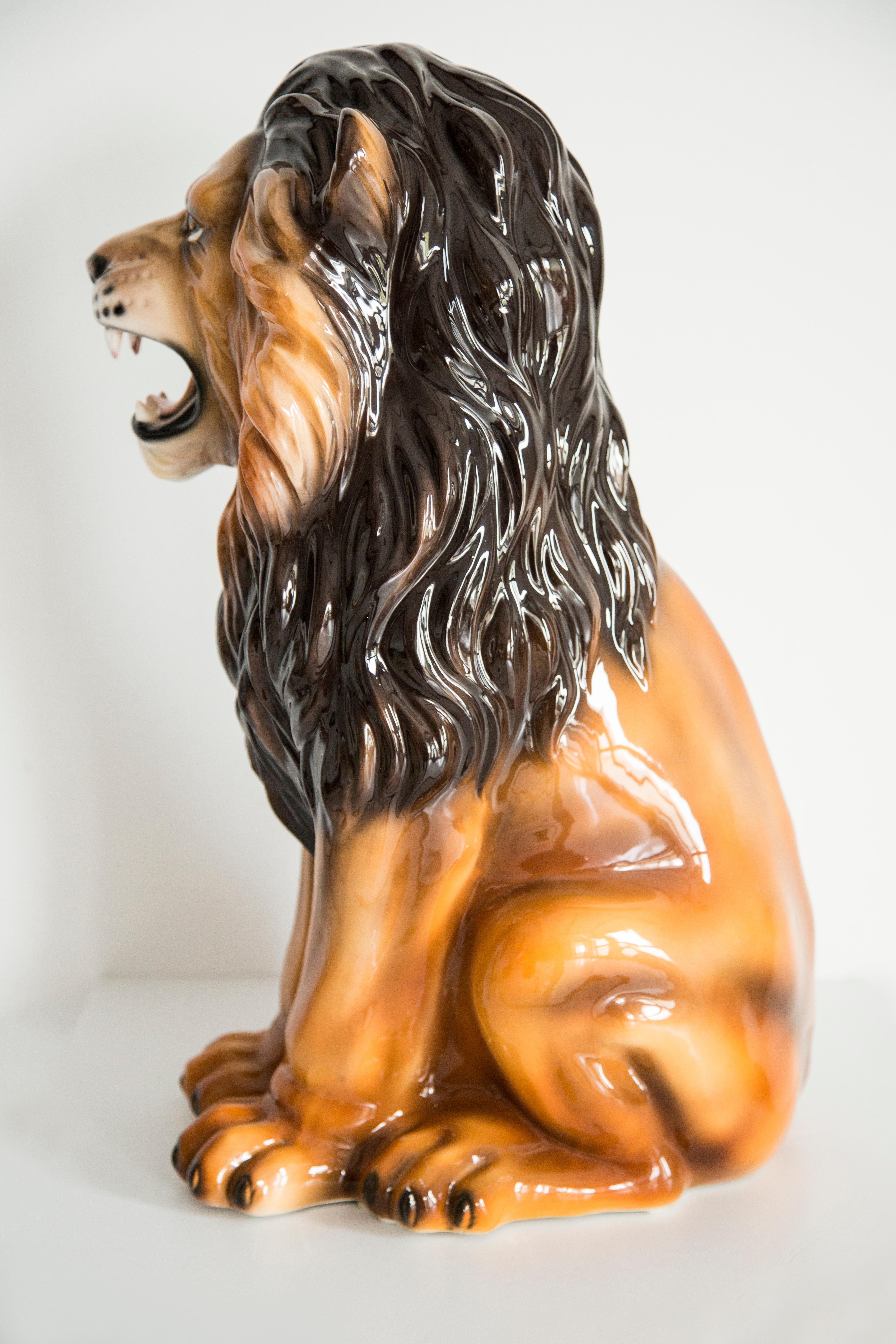 Handbemalte Löwenskulptur aus Keramik aus der Mitte des Jahrhunderts, Italien, 1960er Jahre im Angebot 6