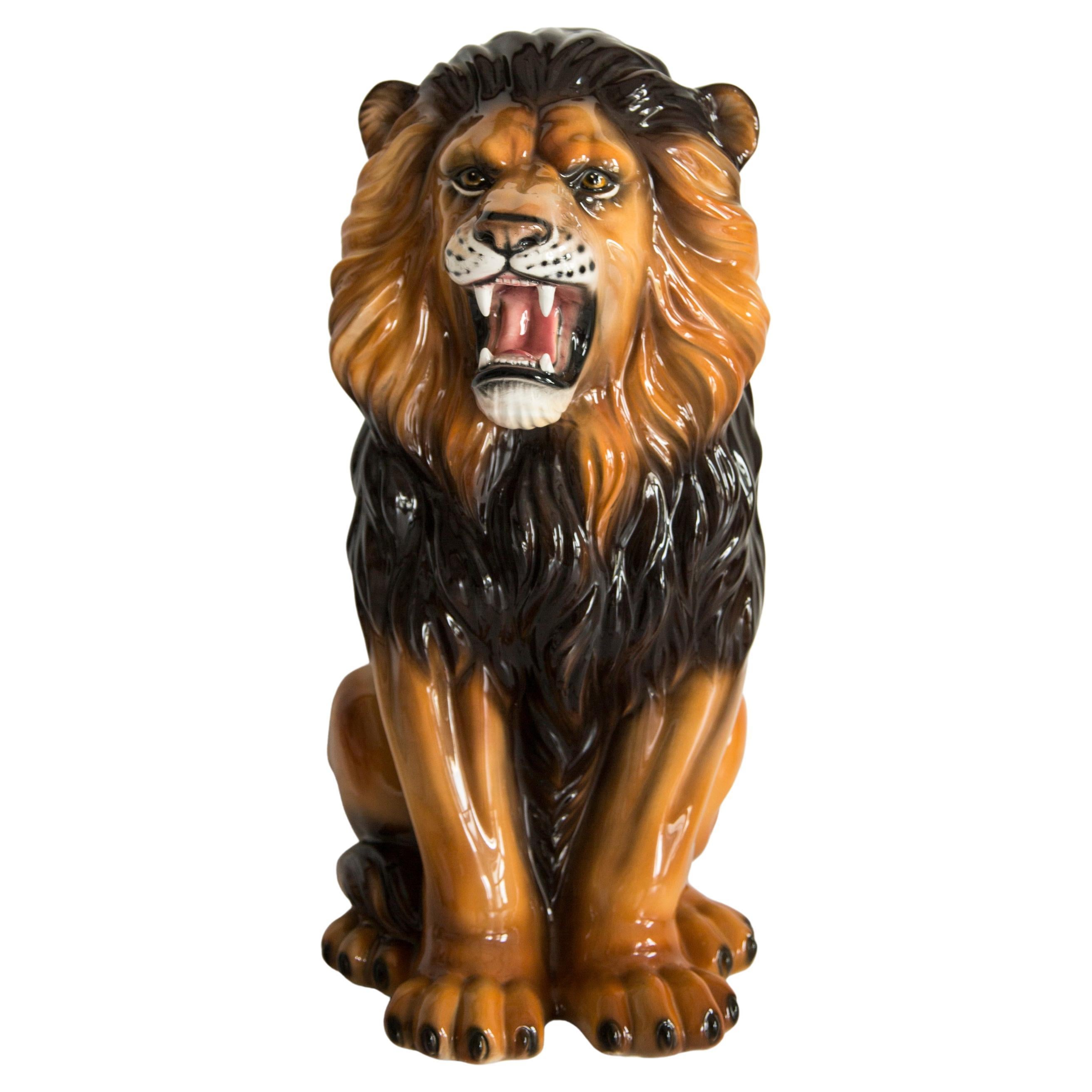 Handbemalte Löwenskulptur aus Keramik aus der Mitte des Jahrhunderts, Italien, 1960er Jahre