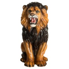 Handbemalte Löwenskulptur aus Keramik aus der Mitte des Jahrhunderts, Italien, 1960er Jahre