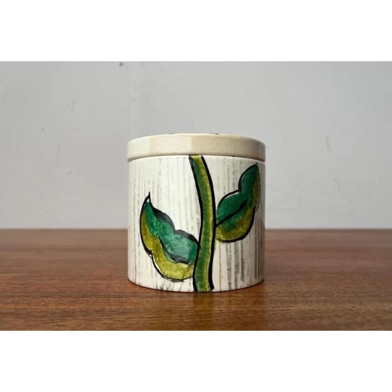 Caja girasol de cerámica pintada a mano de mediados de siglo con tapa de Gallo, años 60 en venta 4