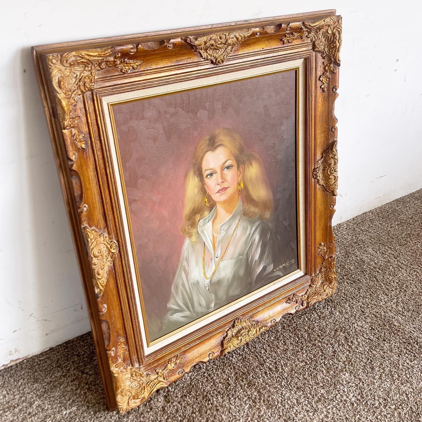 Delve into an era of elegance with the Mid Century Hand Painted Portrait of Lady 1978, a timeless representation of feminine strength and style.

Captures a poised and confident lady, symbolizing feminine strength.
Features elegantly styled blonde