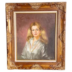 Mid Century Hand Painted, Framed and Signed Portrait of Lady 1978