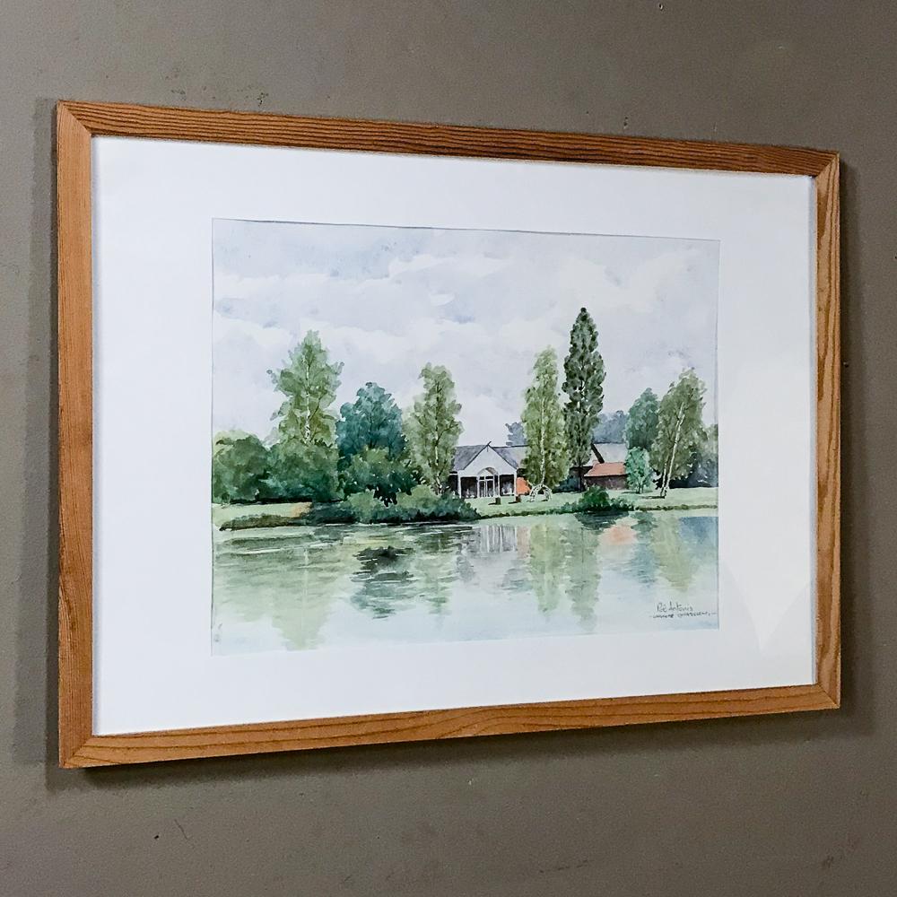 Mid-Century Modern Mid-Century Hand Painted Framed Watercolor by Pol Antonis For Sale