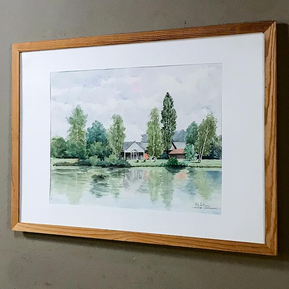 Belgian Mid-Century Hand Painted Framed Watercolor by Pol Antonis For Sale