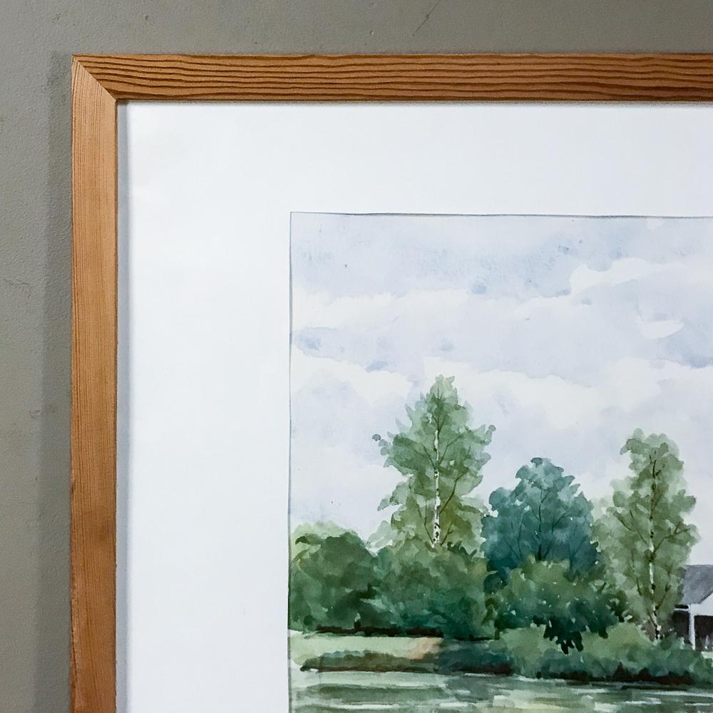 Mid-20th Century Mid-Century Hand Painted Framed Watercolor by Pol Antonis For Sale