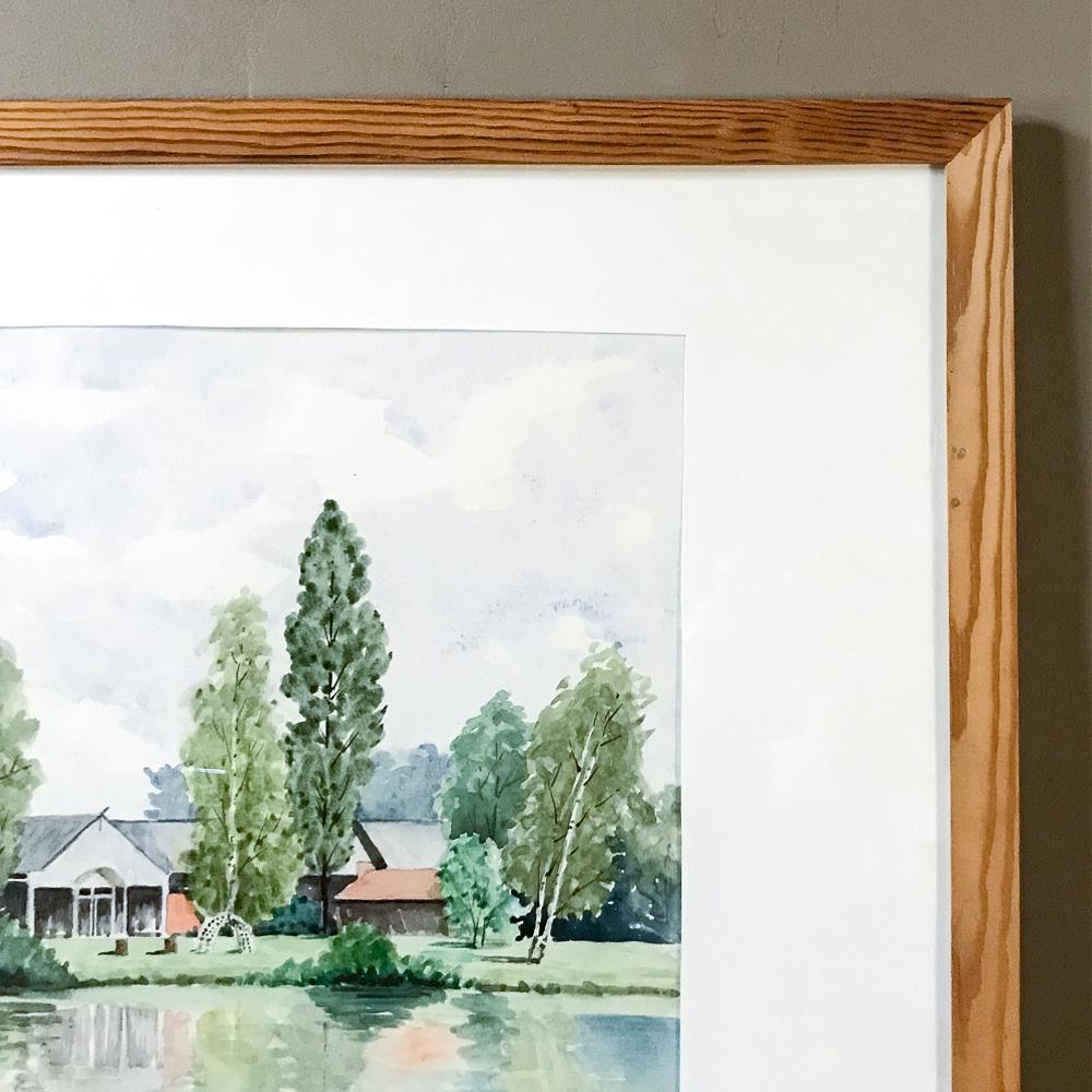 Paper Mid-Century Hand Painted Framed Watercolor by Pol Antonis For Sale