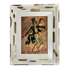 Mid-century Hand Painted Hammered Copper Relief Wall Art Framed, Pair