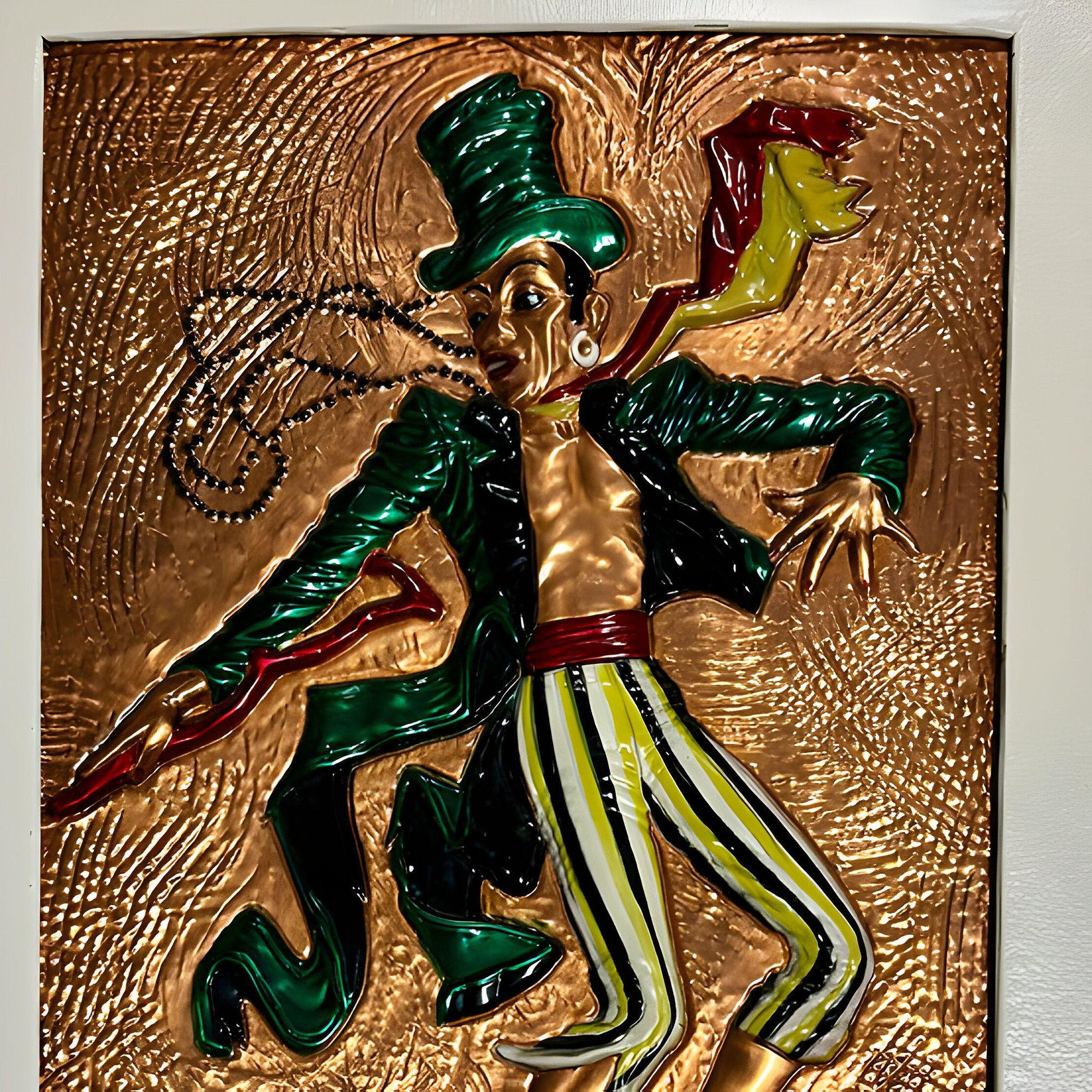 Mid-20th Century Mid-century Hand Painted Hammered Copper Relief Wall Art Framed, Pair For Sale
