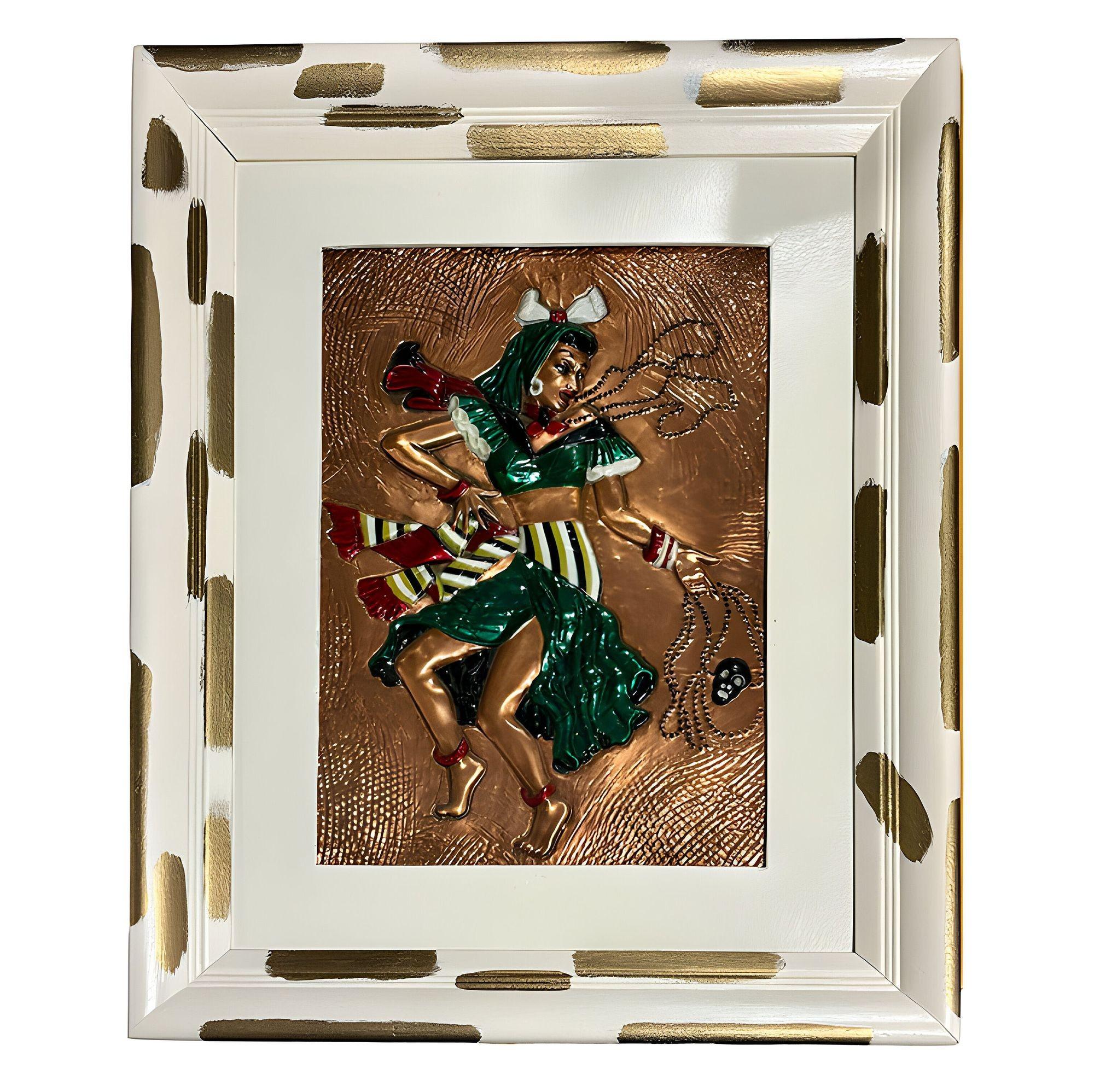 Mid-century Hand Painted Hammered Copper Relief Wall Art Framed, Pair For Sale 1
