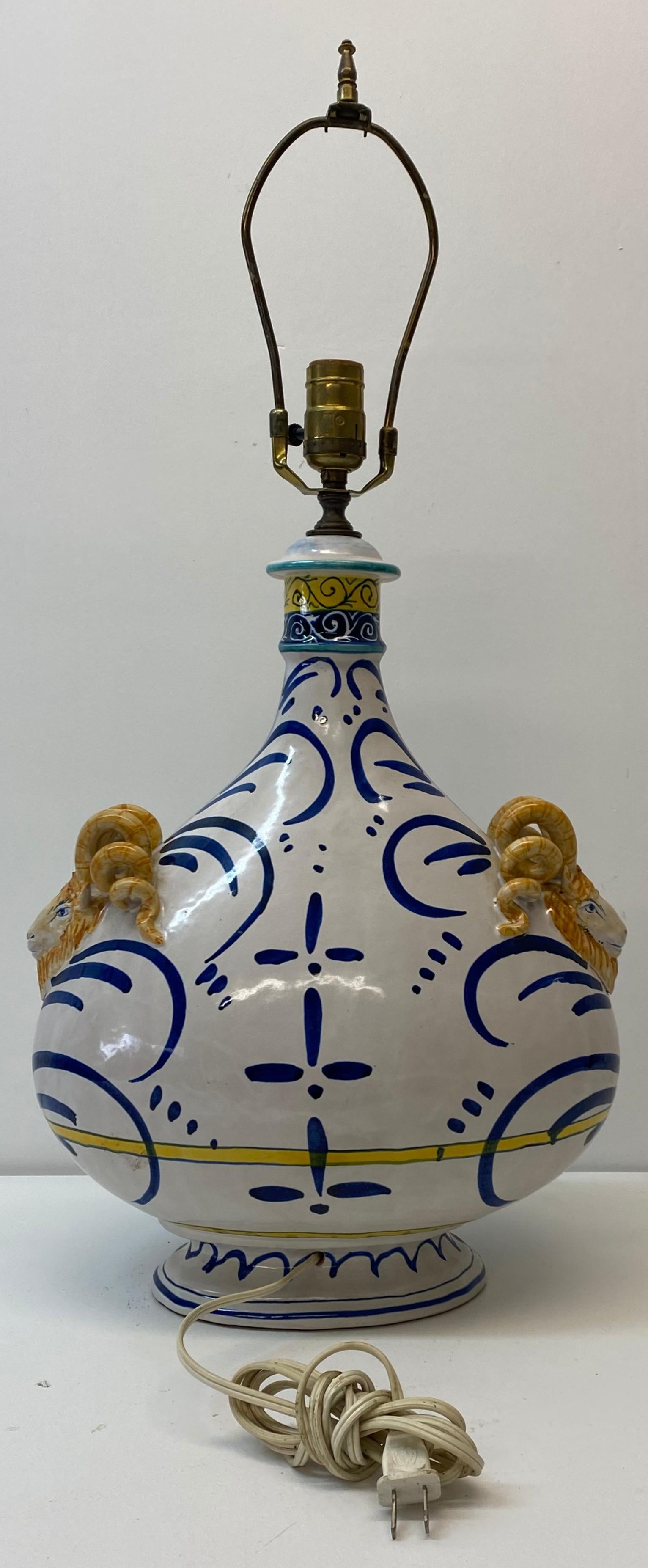Ceramic Mid Century Hand Painted Italian Table Lamp, C.1950 For Sale
