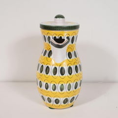 Midcentury Hand Painted Stig Lindberg Ceramic Pitcher in Yellow & Hunter Green
