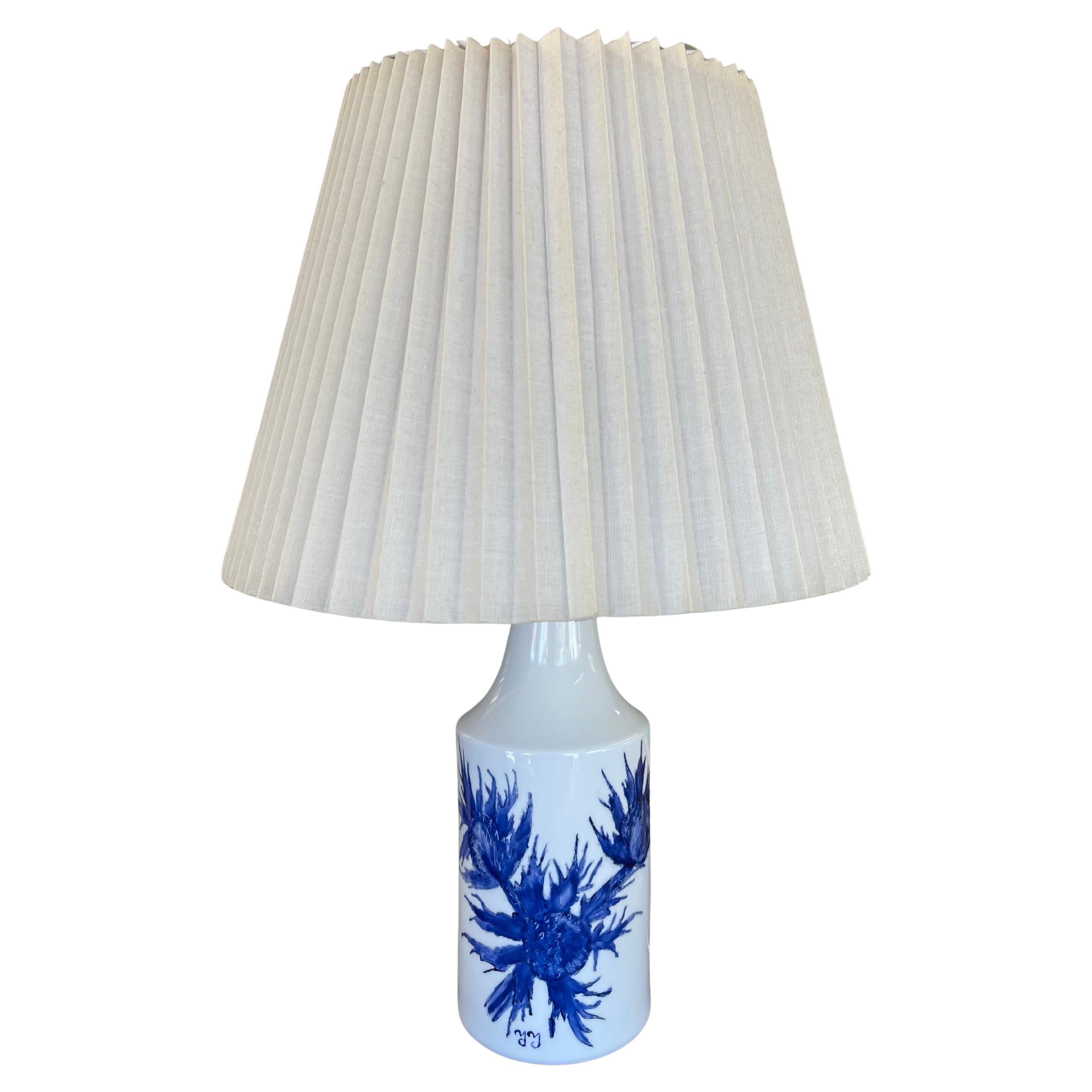 Mid-Century Hand-Painted Thistle Lamp Royal Copenhagen Aluminia, Denmark For Sale