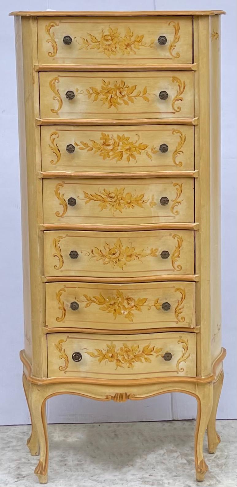Italian Mid-Century Hand Painted Venetian Lingerie or Jewelry Chest of Drawers