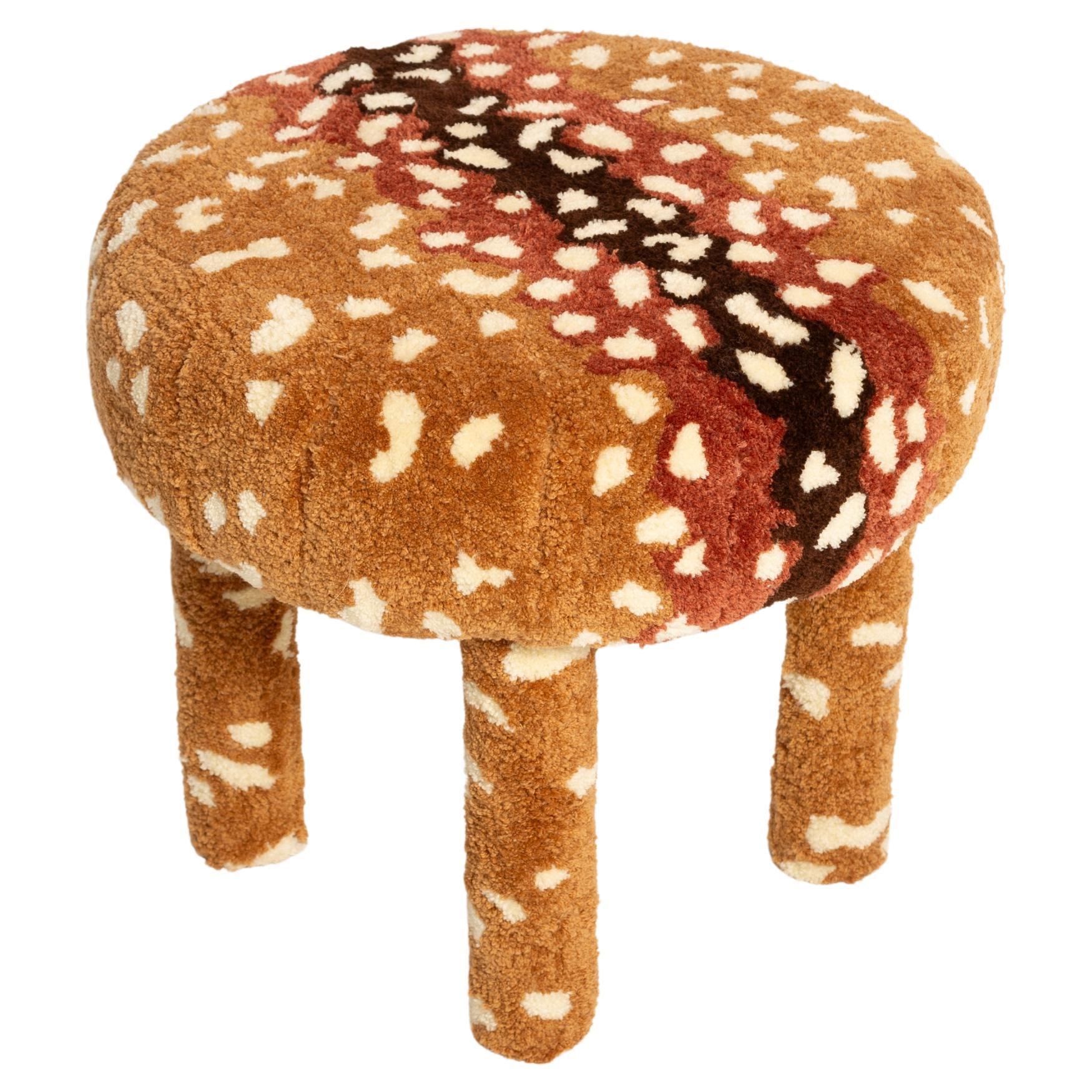 Mid Century Hand Tufting Bambi Roe Deer Wool Stool, Europe, 1960s