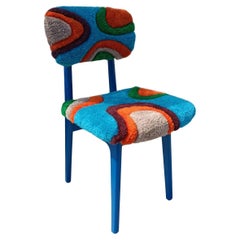 Mid Century Hand Tufting Chair, Blue Wood, Rajmund Halas, Poland, 1960s