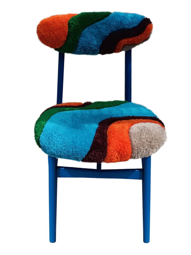 Polish Mid Century Hand Tufting Chair, Dark Wood, Rajmund Halas, Poland, 1960s For Sale