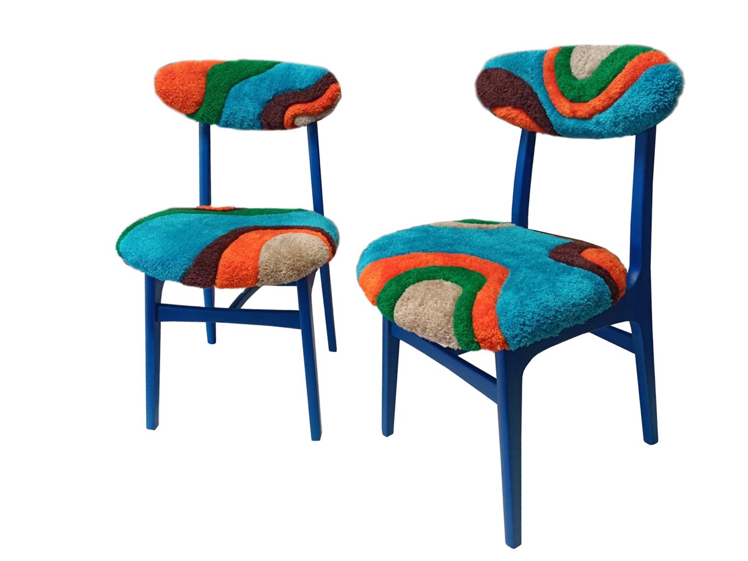 Hand-Crafted Mid Century Hand Tufting Chair, Dark Wood, Rajmund Halas, Poland, 1960s For Sale