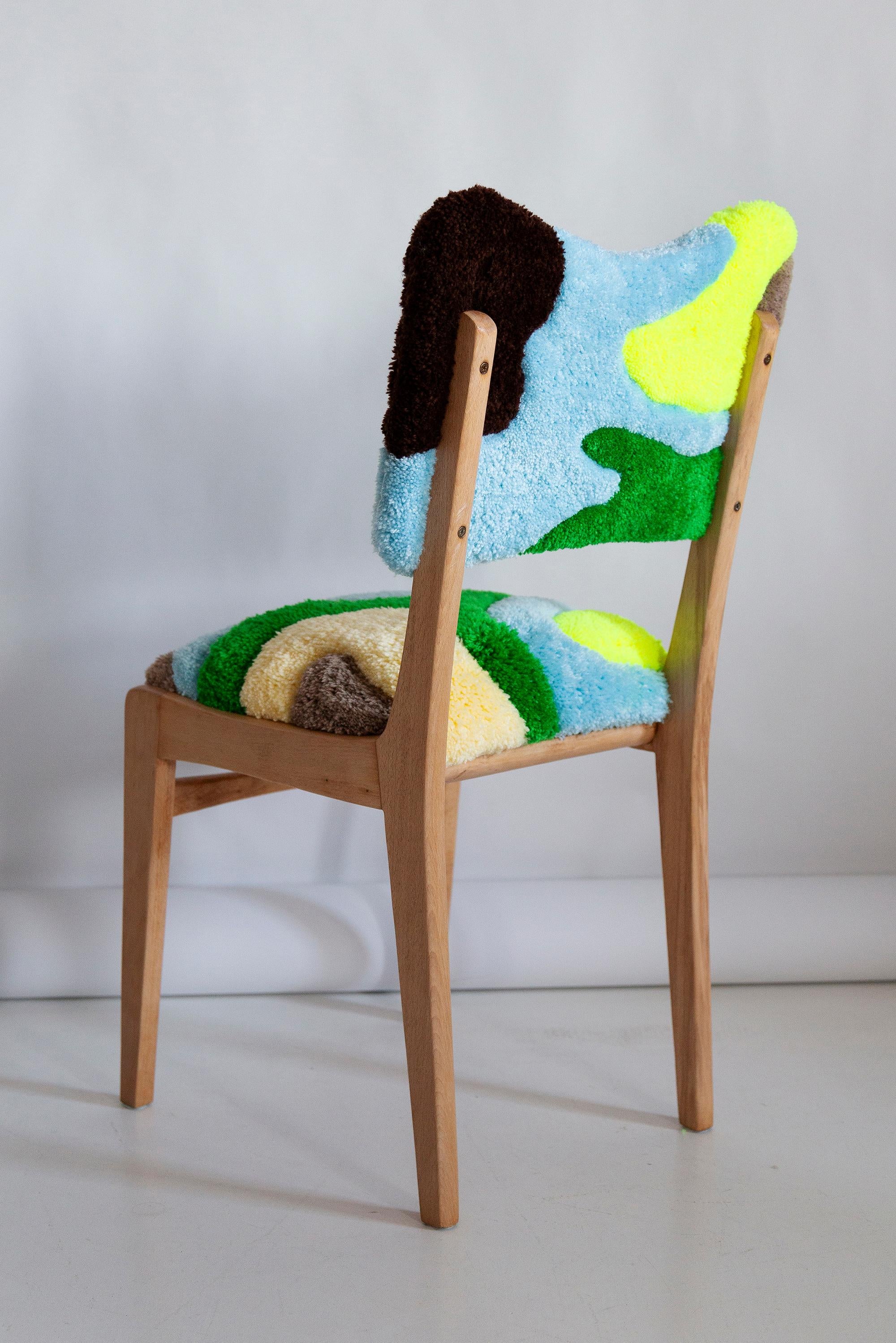 Mid Century Hand Tufting Chair, Light Wood, Rajmund Halas, Poland, 1960s For Sale 2