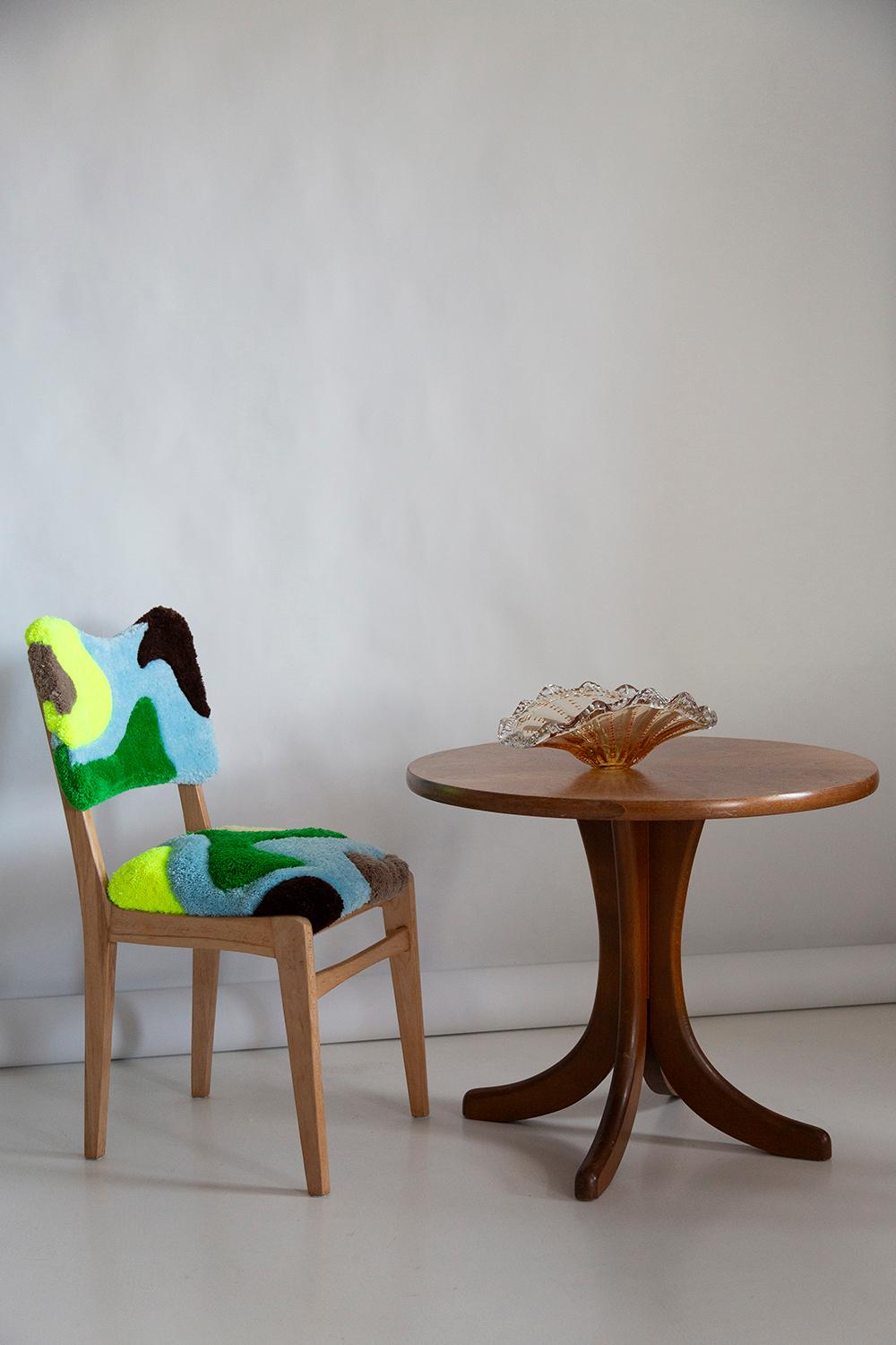 Mid Century Hand Tufting Chair, Light Wood, Rajmund Halas, Poland, 1960s For Sale 8