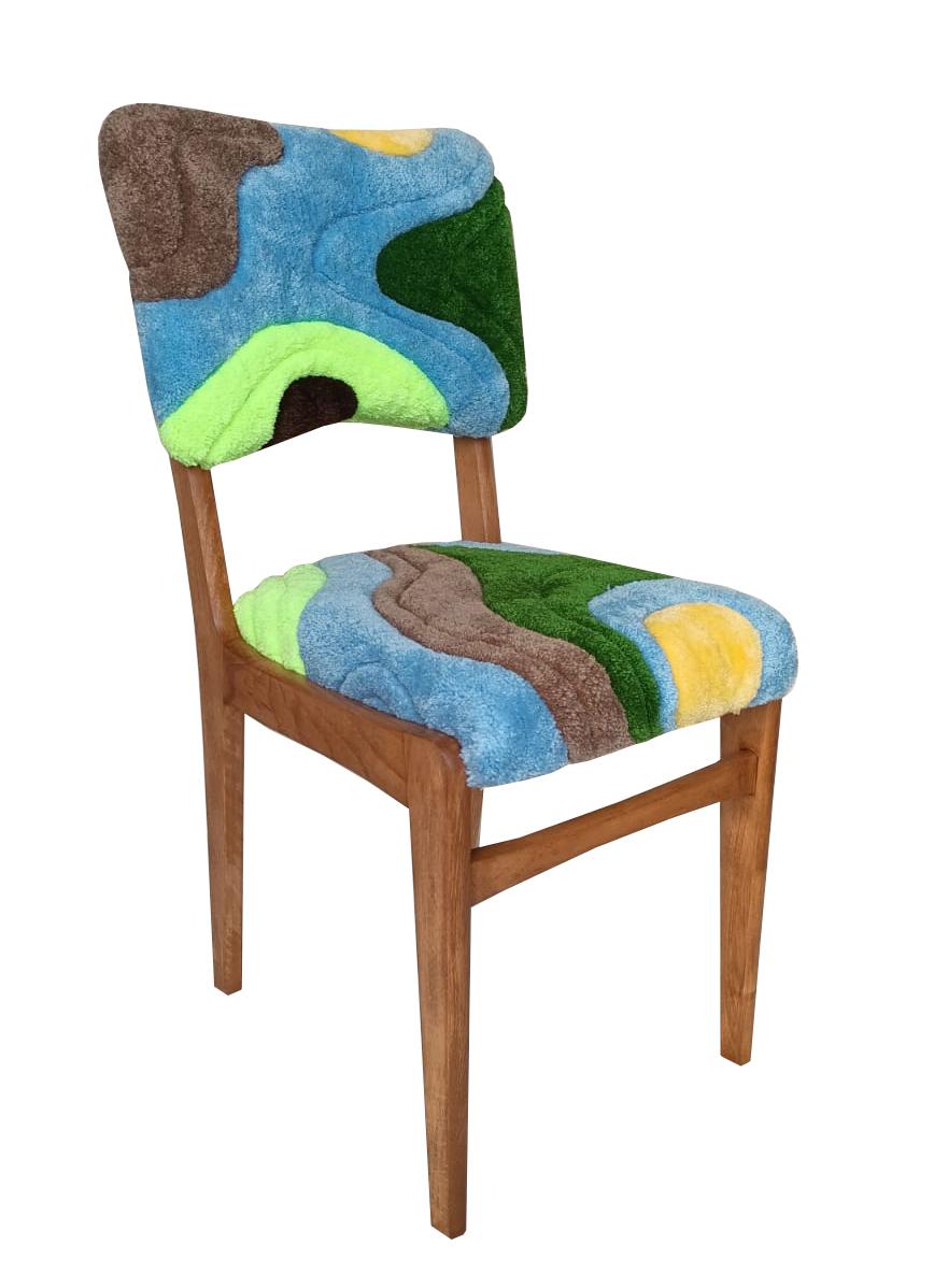 Hand-Crafted Mid Century Hand Tufting Chair, Light Wood, Rajmund Halas, Poland, 1960s For Sale