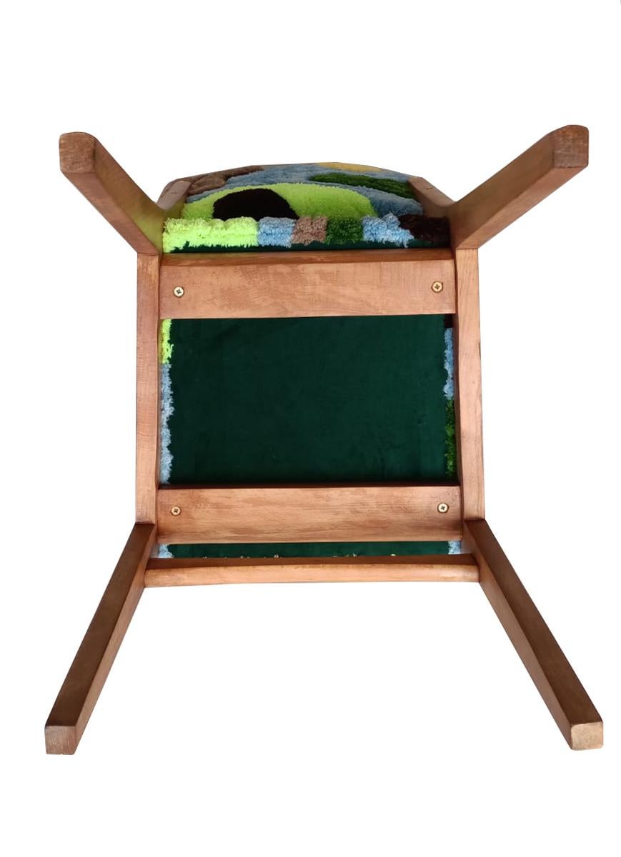 Velvet Mid Century Hand Tufting Chair, Light Wood, Rajmund Halas, Poland, 1960s For Sale