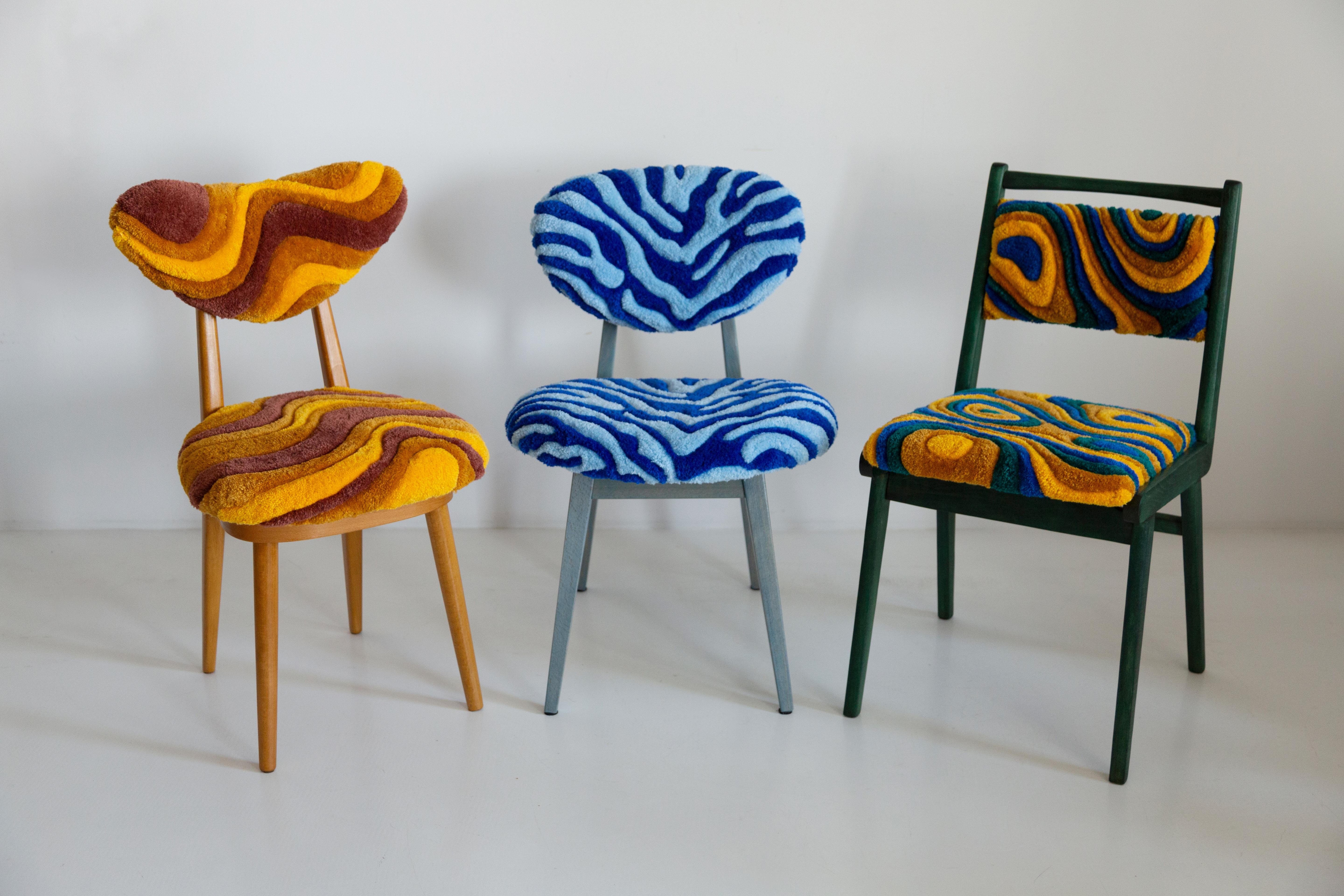 Mid Century Hand Tufting Chair, Light Wood, Rajmund Halas, Poland, 1960s For Sale 1