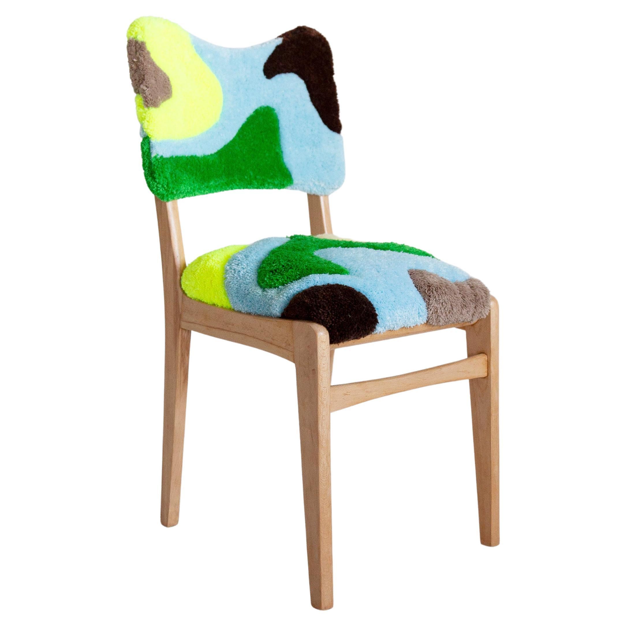 Mid Century Hand Tufting Chair, Light Wood, Rajmund Halas, Poland, 1960s For Sale