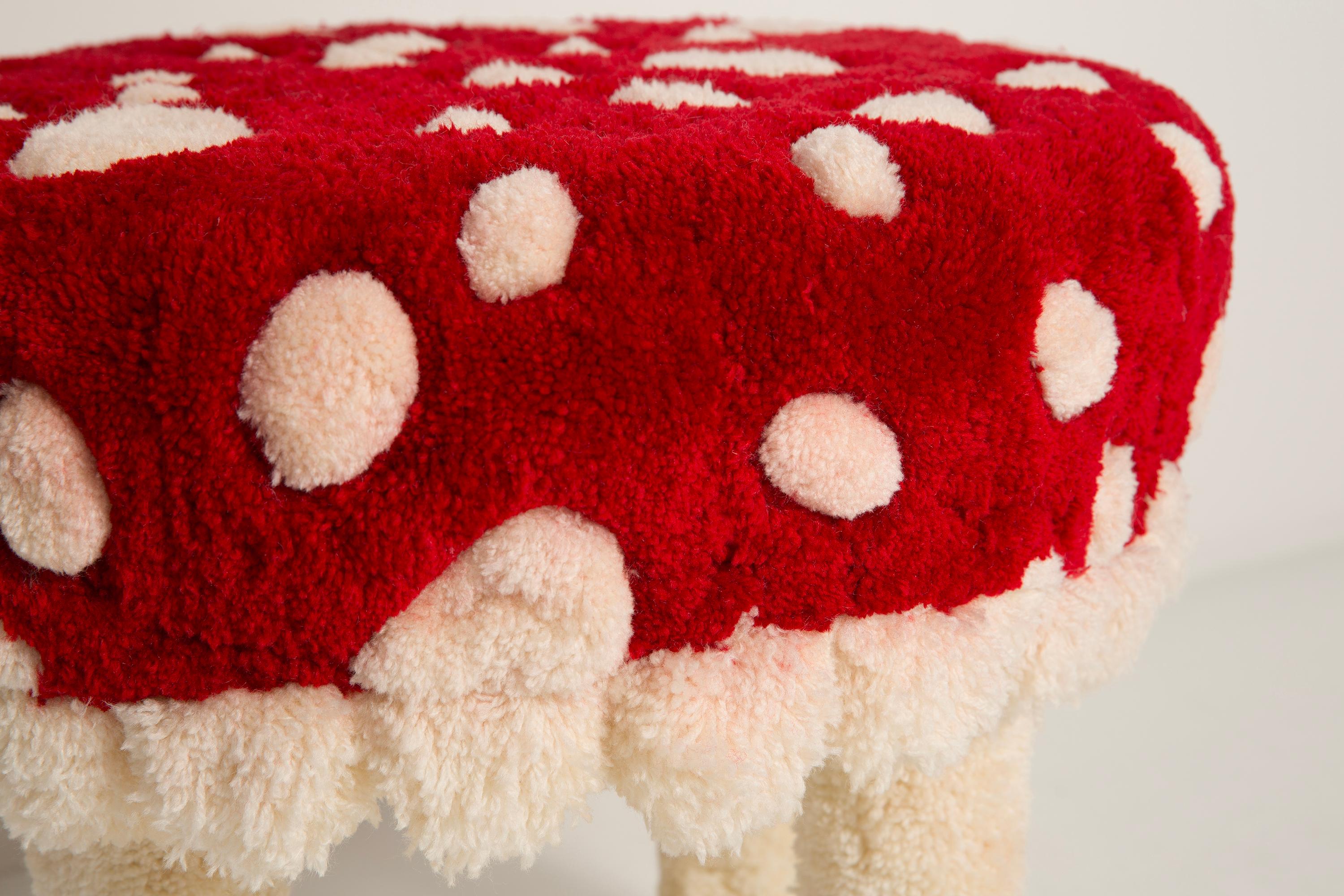 20th Century Mid Century Hand Tufting Mushroom Wool Stool, Europe, 1960s For Sale