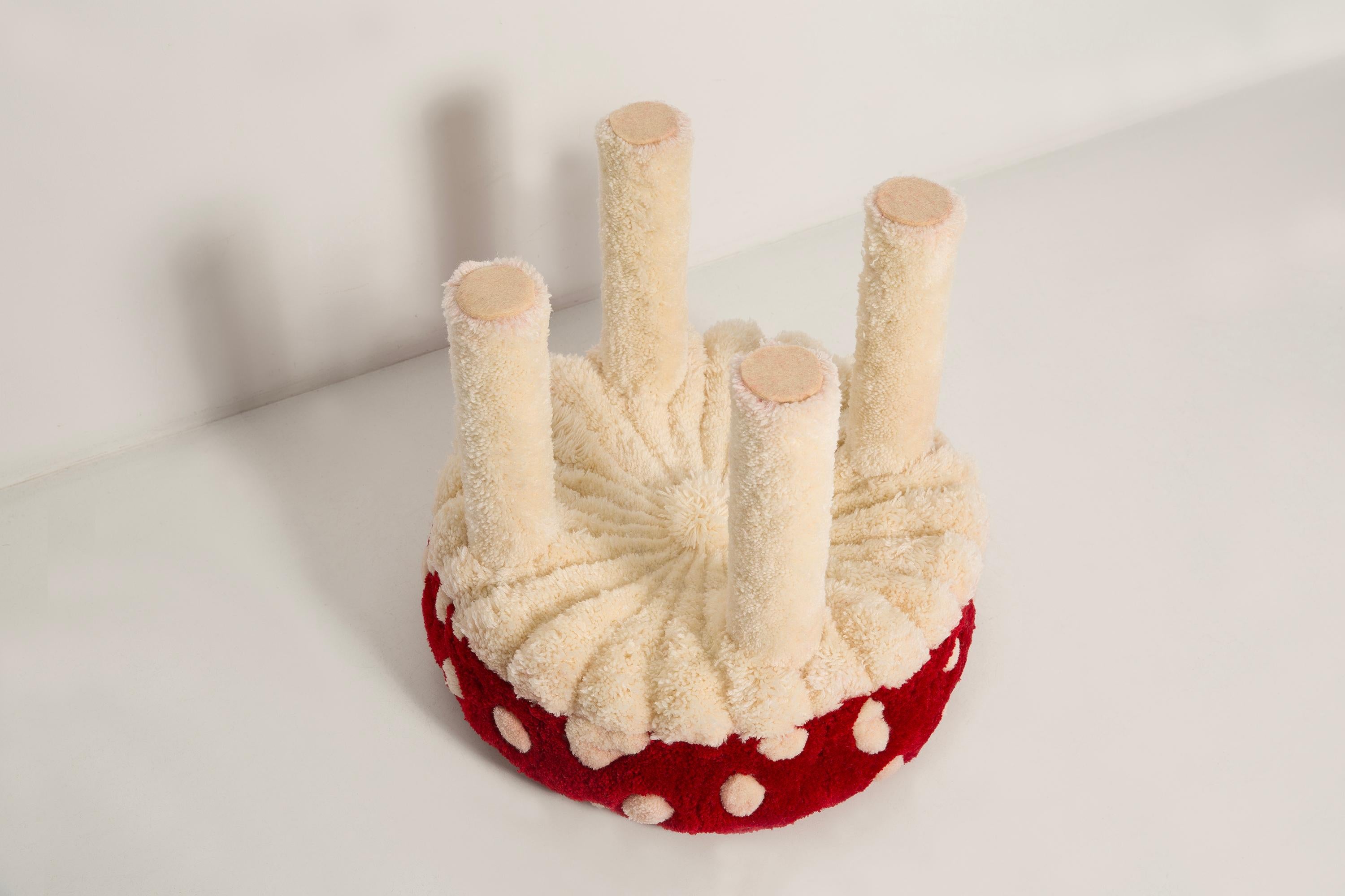 Velvet Mid Century Hand Tufting Mushroom Wool Stool, Europe, 1960s For Sale