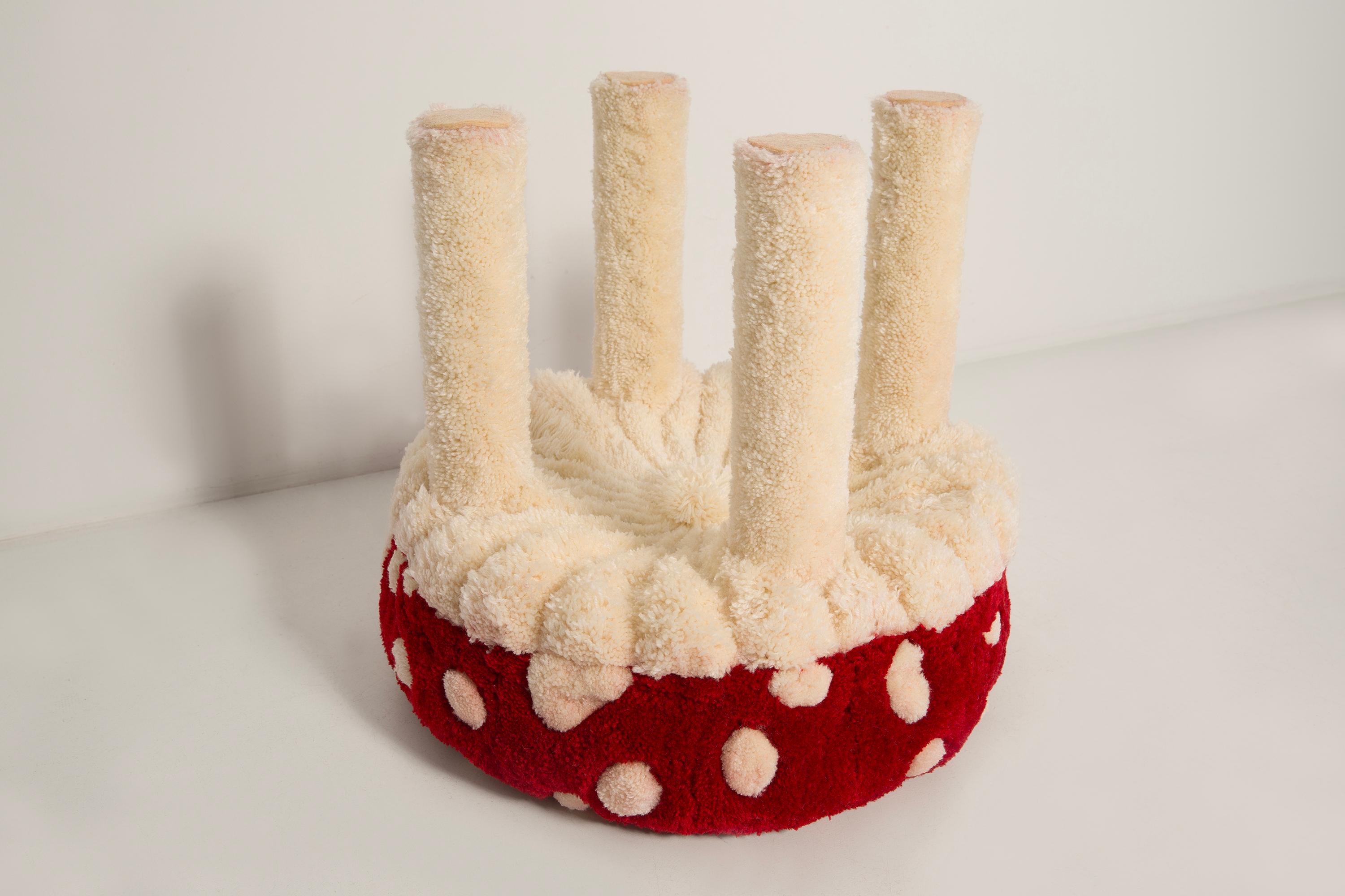 Mid Century Hand Tufting Mushroom Wool Stool, Europe, 1960s For Sale 1