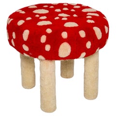 Tabouret en laine champignon touffeté à la main, Europe, années 1960