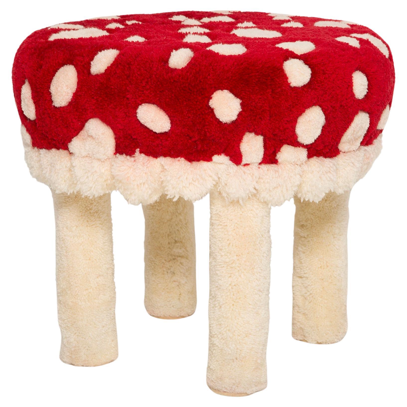 Mid Century Hand Tufting Mushroom Wool Stool, Europe, 1960s For Sale