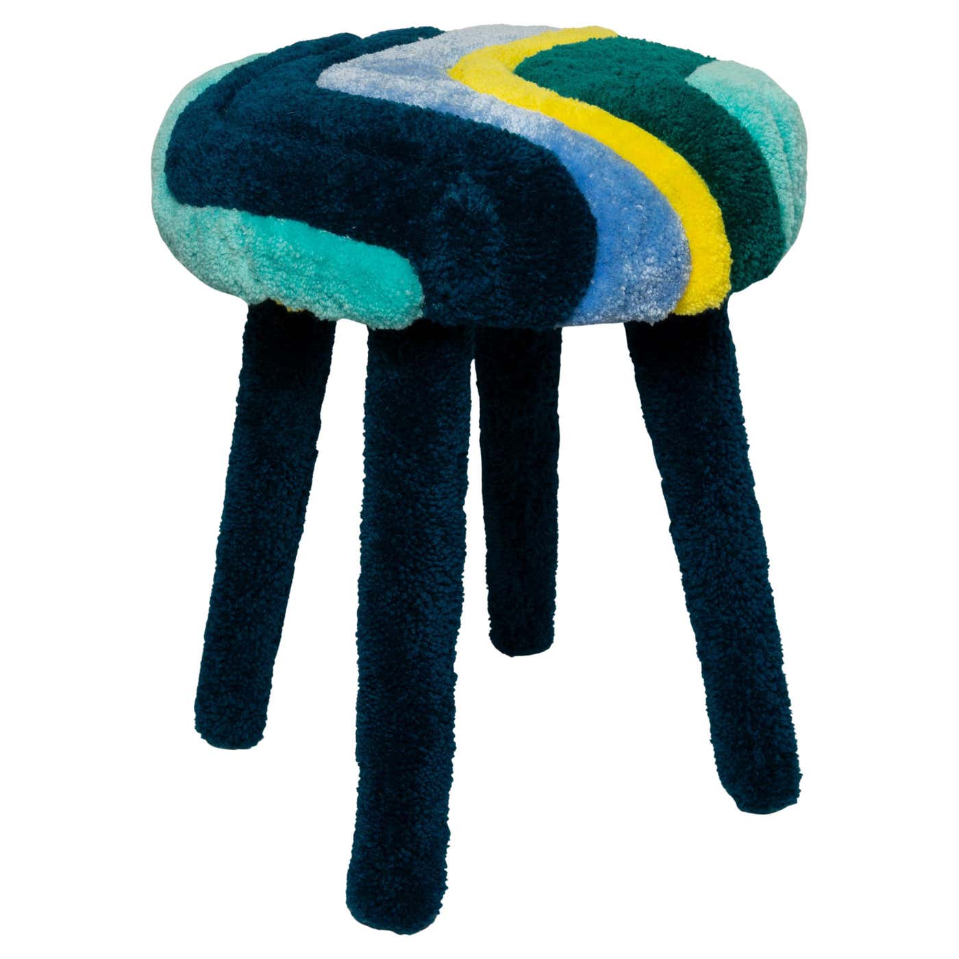 Mid Century Hand Tufting Wool Stool, Europe, 1960s For Sale at 1stDibs