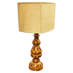 Mid-Century Hand Turned Segmented Marquetry Inlay Mosaic Table Lamp w/ Shade