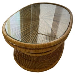Vintage Mid-century Hand-woven Rattan and Glass Coffee Table