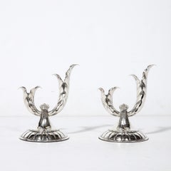 Porte-bougies en argent sterling forgé à la main signé Allan Adler