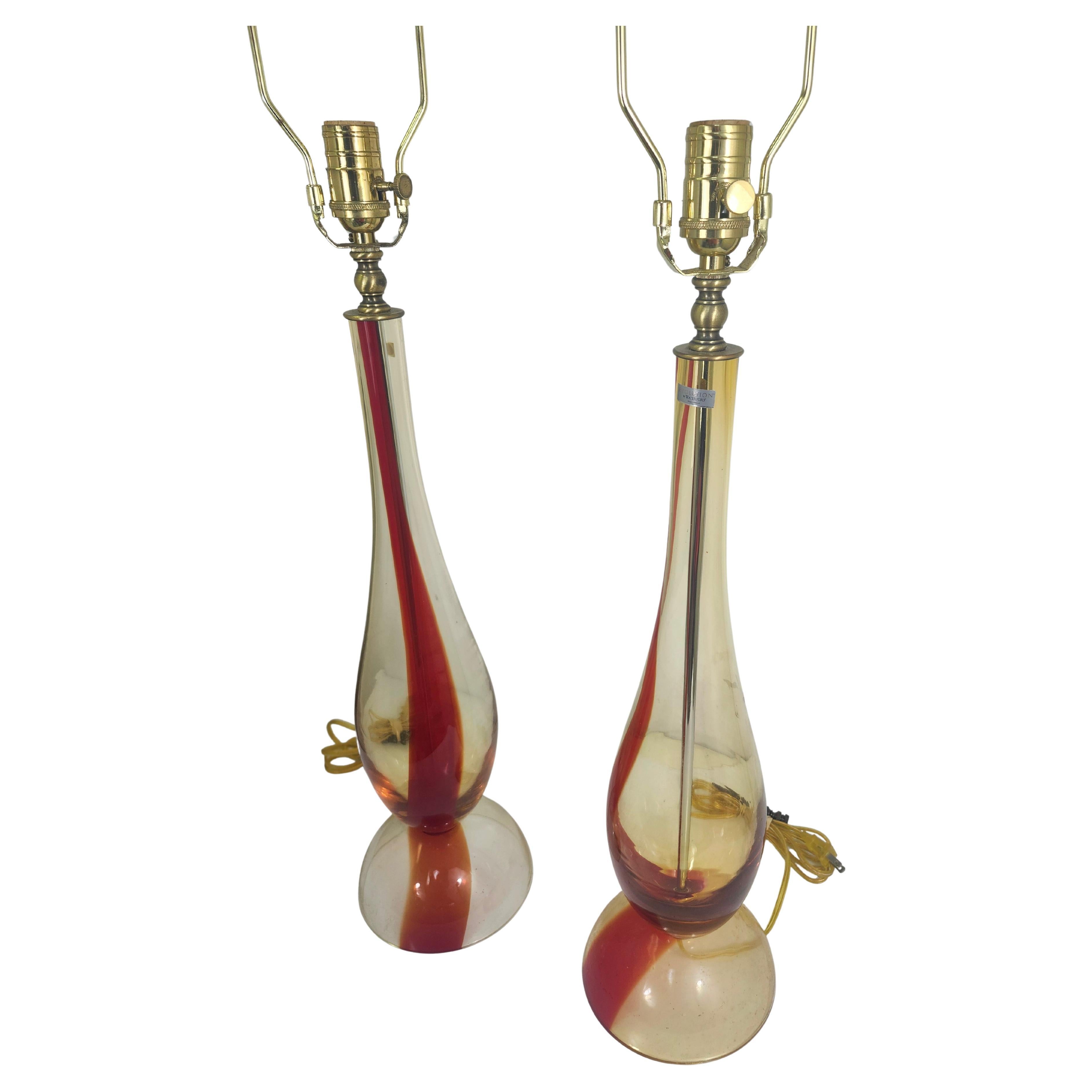 Mid Century HandBlown Art Glass Table Lamps by Waterford Evolution C1980 In Good Condition For Sale In Port Jervis, NY