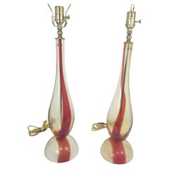 Mid Century HandBlown Art Glass Table Lamps by Waterford Evolution C1980