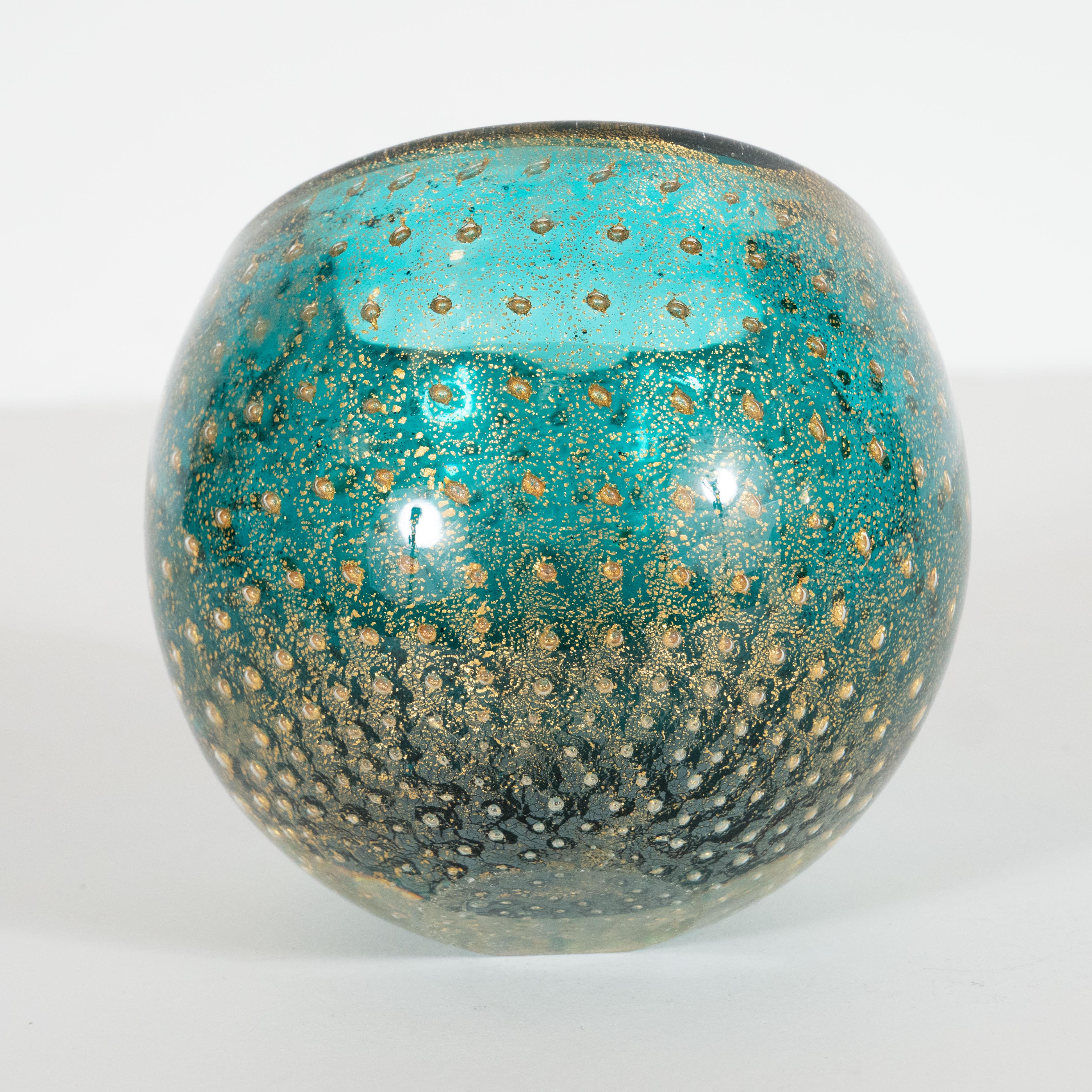 Mid-20th Century Midcentury Handblown Murano Acquamarine Bowl/Ashtray with 24-Karat Gold Murines